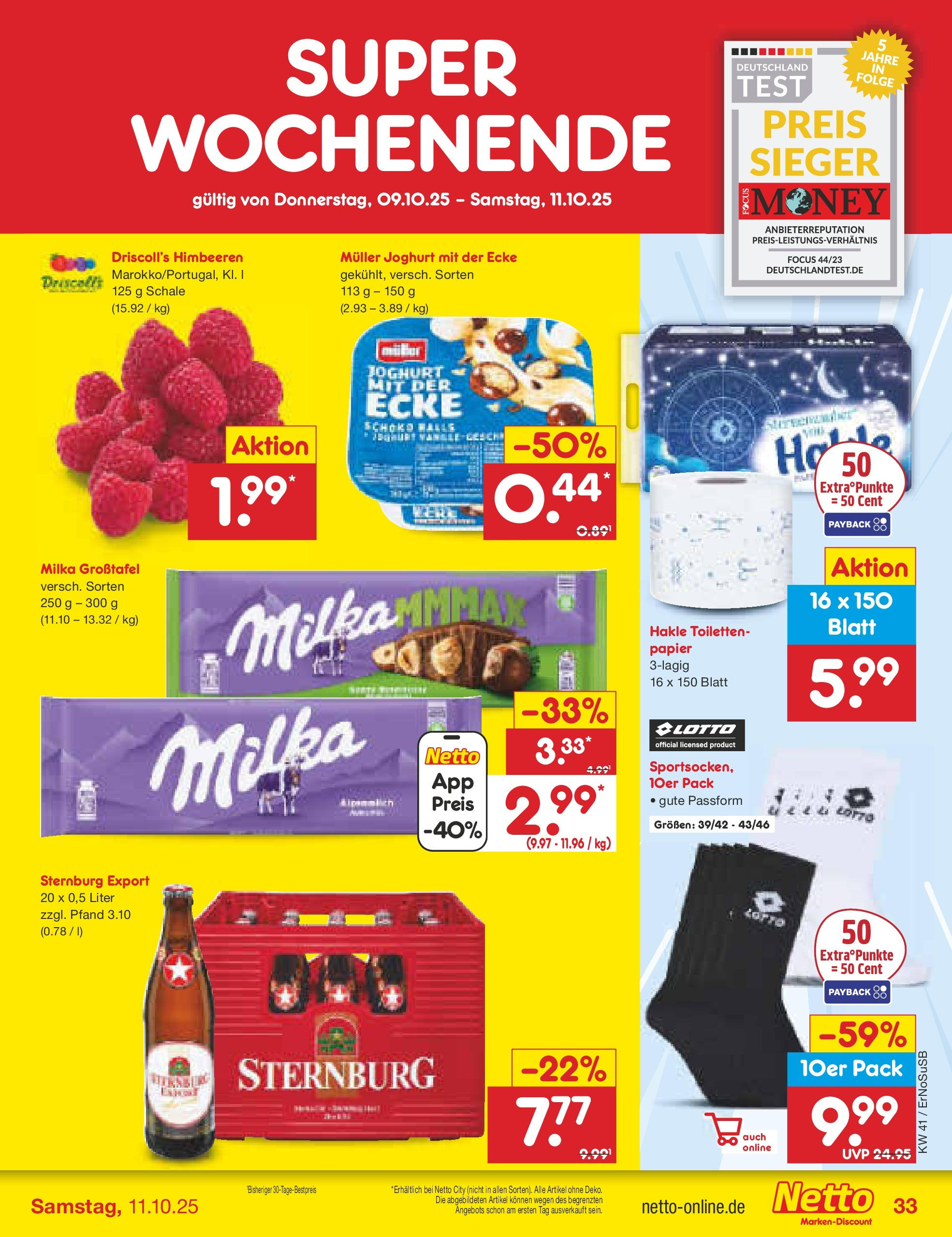Netto Marken-Discount prospekt Nordhausen	 (ab 05.10.2025) » Angebote | Seite: 41 | Produkte: Himbeeren, Joghurt, Milka