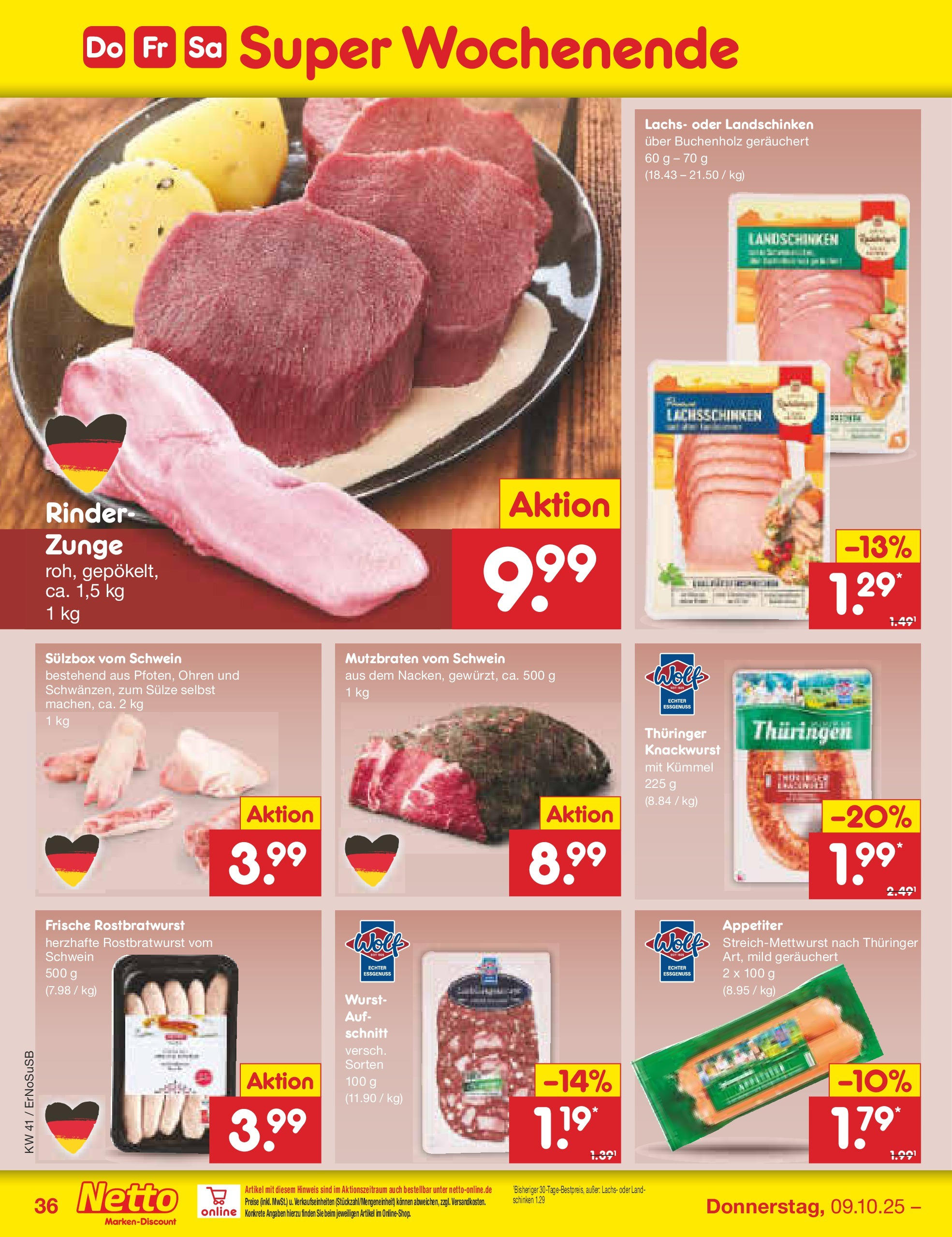 Netto Marken-Discount prospekt Nordhausen	 (ab 05.10.2025) » Angebote | Seite: 44 | Produkte: Lachs, Wurst, Schinken