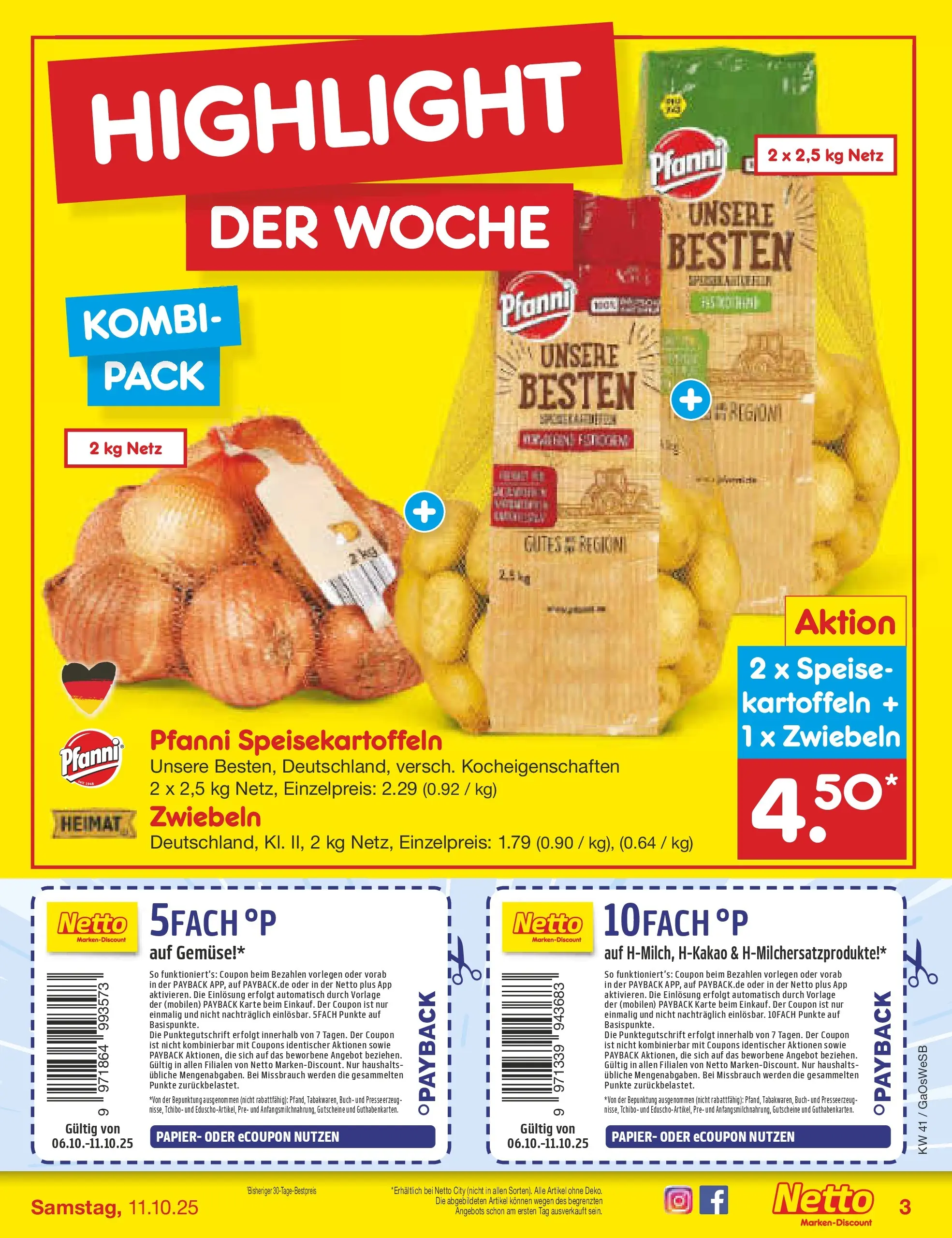 Netto Marken-Discount prospekt Bremen-Lesum	 (ab 06.10.2025) » Angebote | Seite: 3 | Produkte: Kartoffeln, Zwiebeln, Gemüse