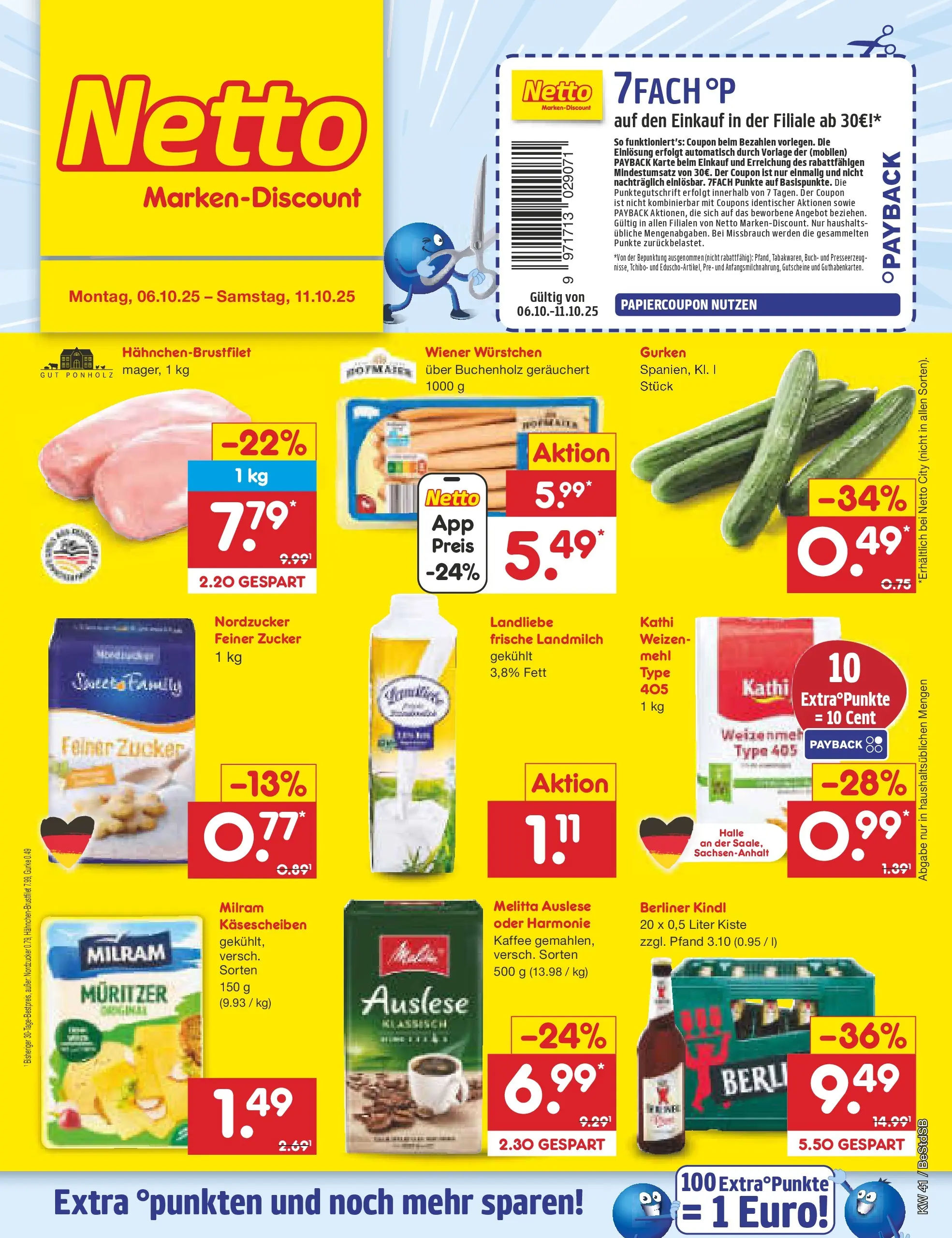 Netto Marken-Discount prospekt Berlin-Spandau (ab 06.10.2025) » Angebote | Seite: 1 | Produkte: Berliner, Wiener wurstchen, Mehl, Zucker Netto Marken-Discount prospekt Berlin-Spandau (ab 06.10.2025) » Angebote | Seite: 1 | Produkte: Berliner, Wiener wurstchen, Mehl, Zucker