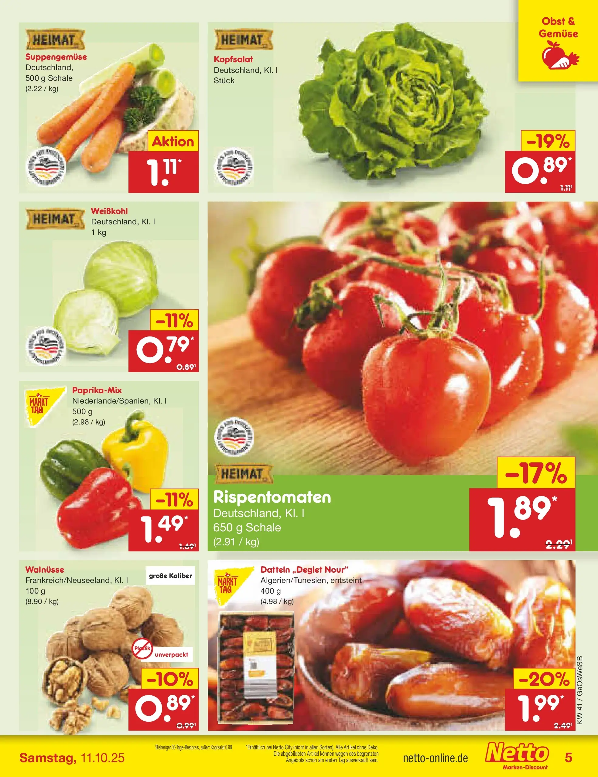 Netto Marken-Discount prospekt Bremen-Lesum	 (ab 06.10.2025) » Angebote | Seite: 5 | Produkte: Walnüsse, Gemüse, Obst