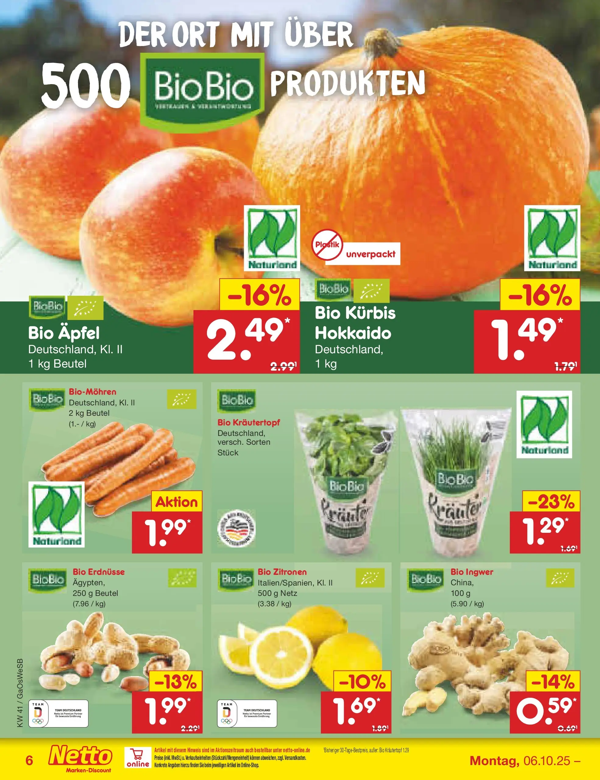 Netto Marken-Discount prospekt Bremen-Lesum	 (ab 06.10.2025) » Angebote | Seite: 6 | Produkte: Erdnüsse, Äpfel, Kürbis, Zitronen