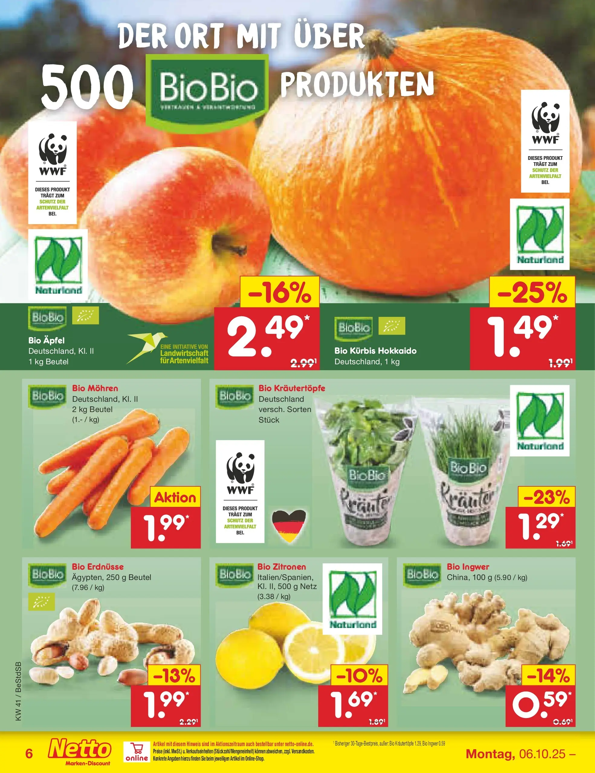 Netto Marken-Discount prospekt Berlin-Spandau (ab 06.10.2025) » Angebote | Seite: 6 | Produkte: Erdnüsse, Äpfel, Mohren, Zitronen Netto Marken-Discount prospekt Berlin-Spandau (ab 06.10.2025) » Angebote | Seite: 6 | Produkte: Erdnüsse, Äpfel, Mohren, Zitronen
