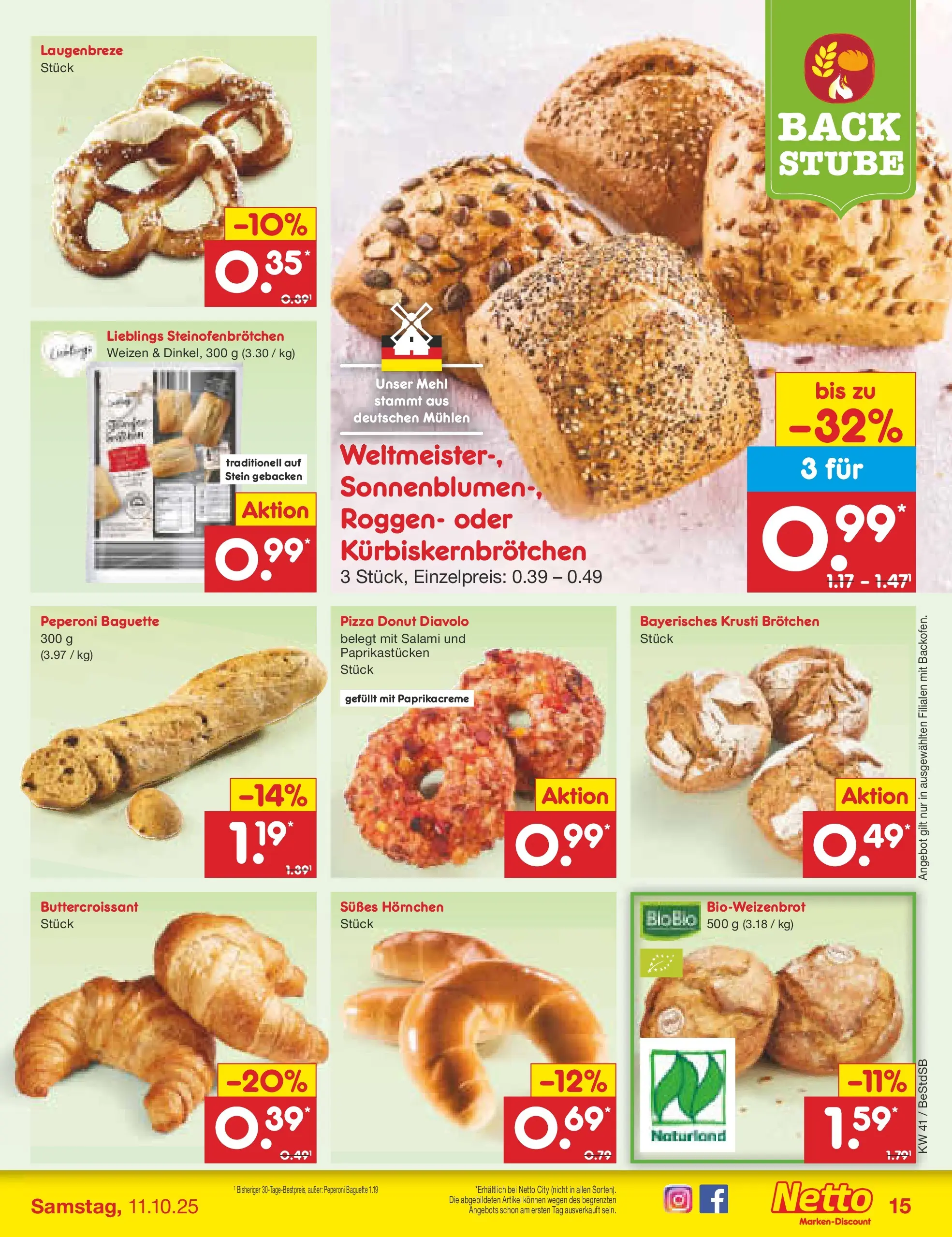 Netto Marken-Discount prospekt Berlin-Spandau (ab 06.10.2025) » Angebote | Seite: 17 | Produkte: Mehl, Baguette, Salami, Pizza Netto Marken-Discount prospekt Berlin-Spandau (ab 06.10.2025) » Angebote | Seite: 17 | Produkte: Mehl, Baguette, Salami, Pizza
