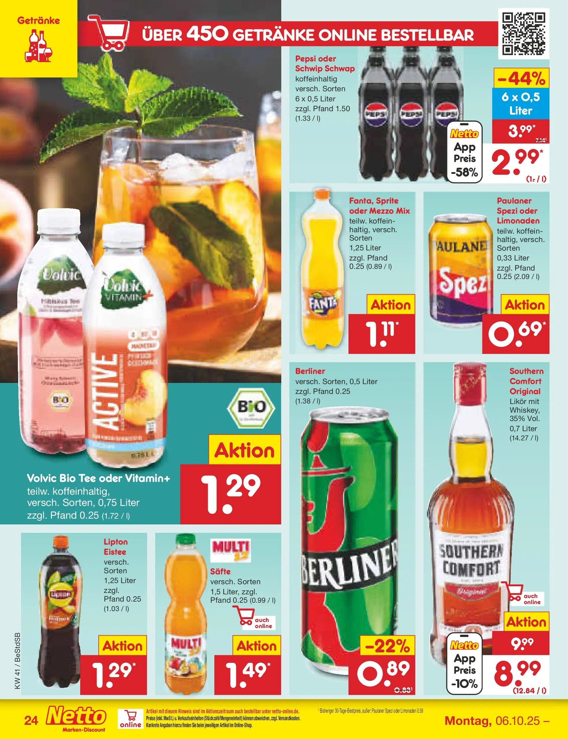 Netto Marken-Discount prospekt Berlin-Spandau (ab 06.10.2025) » Angebote | Seite: 28 | Produkte: Paulaner spezi, Southern comfort, Oder mezzo mix, Volvic Netto Marken-Discount prospekt Berlin-Spandau (ab 06.10.2025) » Angebote | Seite: 28 | Produkte: Paulaner spezi, Southern comfort, Oder mezzo mix, Volvic