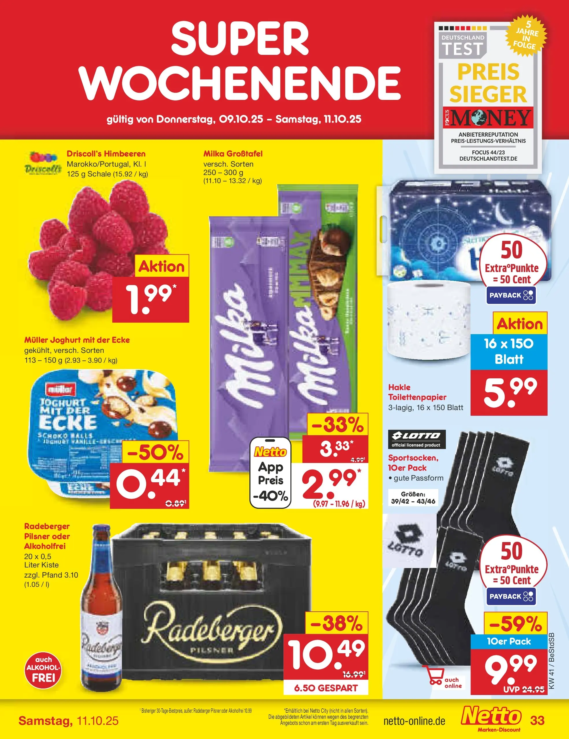 Netto Marken-Discount prospekt Berlin-Spandau (ab 06.10.2025) » Angebote | Seite: 39 | Produkte: Himbeeren, Joghurt, Radeberger pilsner, Toilettenpapier Netto Marken-Discount prospekt Berlin-Spandau (ab 06.10.2025) » Angebote | Seite: 39 | Produkte: Himbeeren, Joghurt, Radeberger pilsner, Toilettenpapier