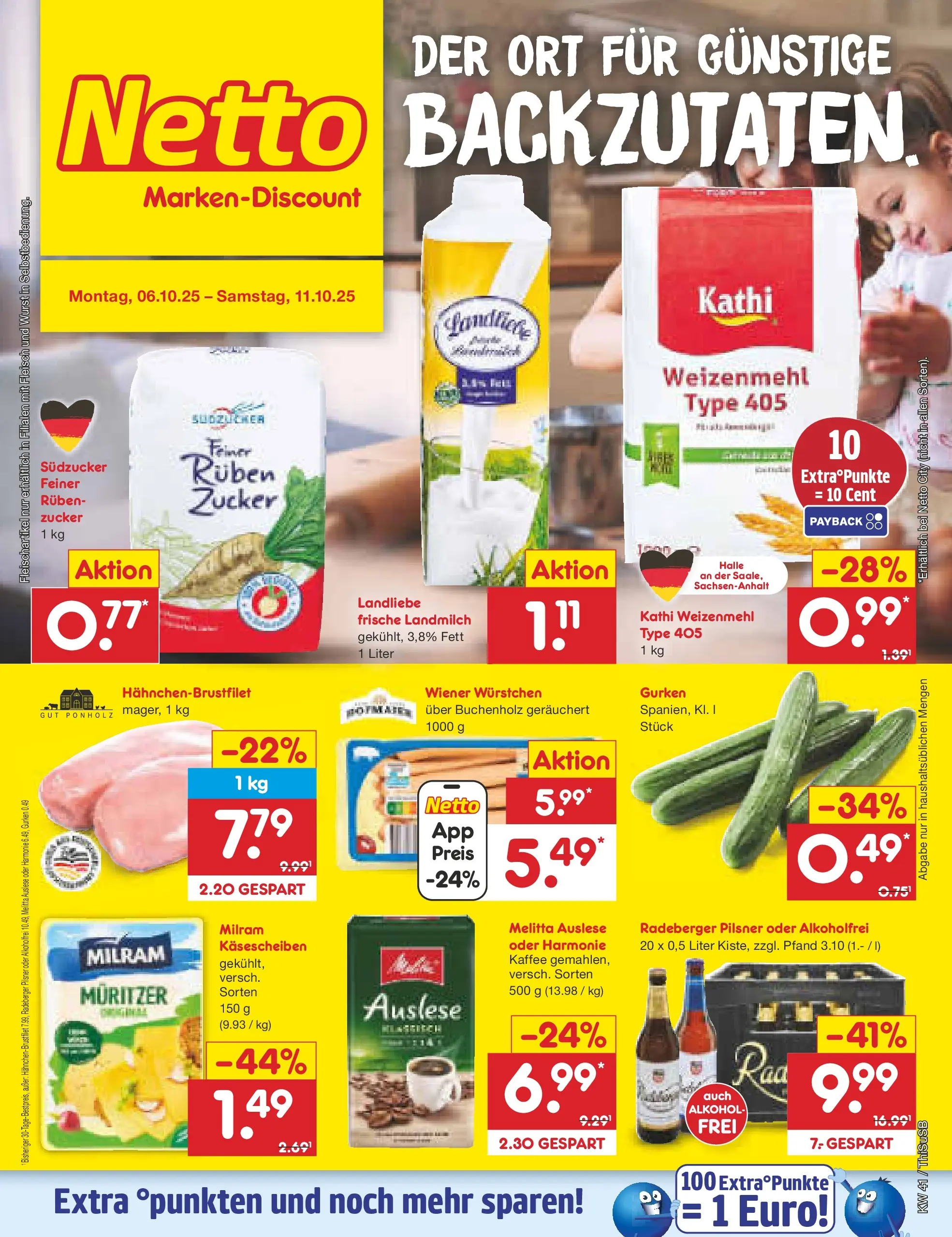 Netto Marken-Discount prospekt Pirna	 (ab 06.10.2025) » Angebote | Seite: 1 | Produkte: Wiener wurstchen, Milram, Zucker, Gurken