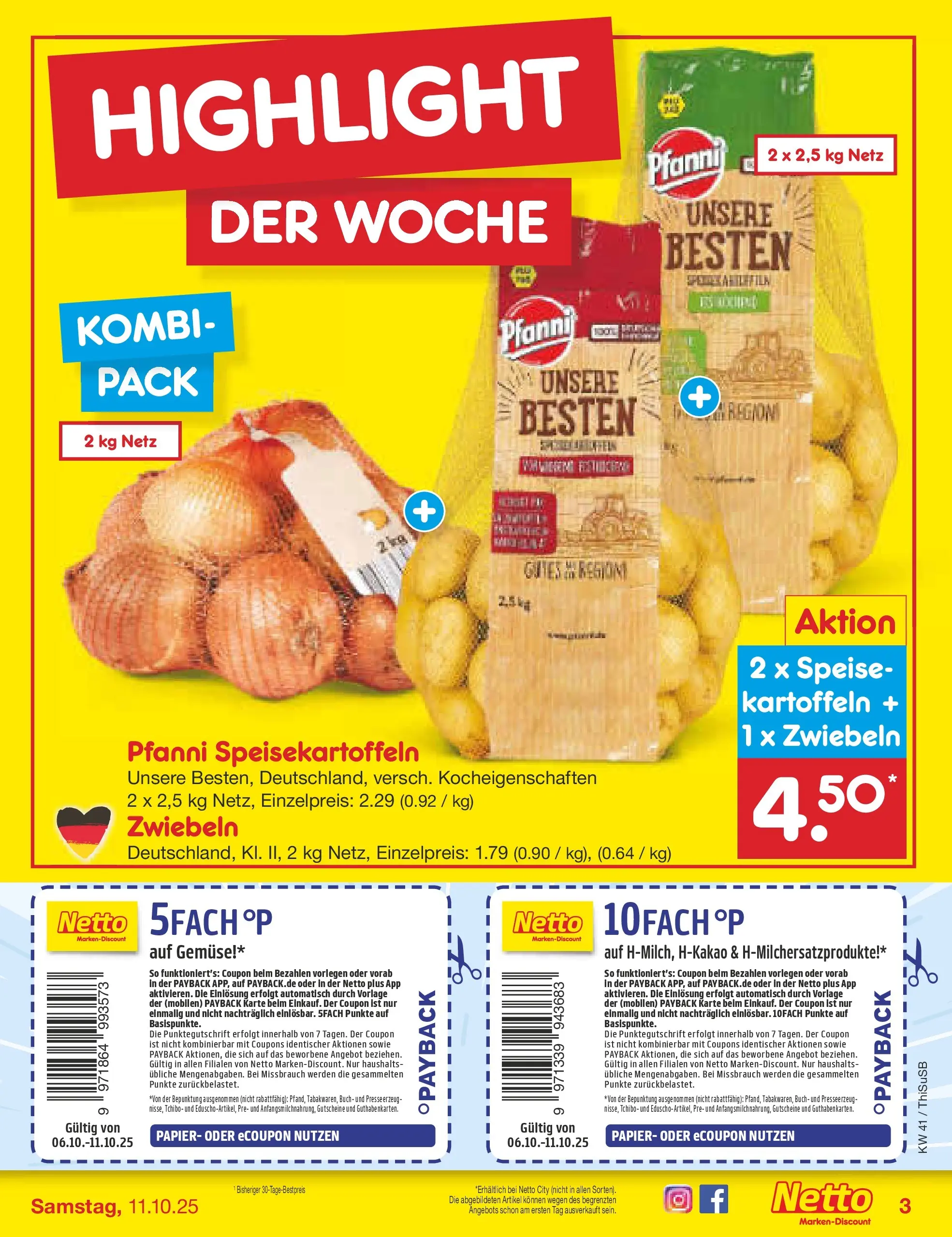 Netto Marken-Discount prospekt Pirna	 (ab 06.10.2025) » Angebote | Seite: 3 | Produkte: Kartoffeln, Zwiebeln, Gemüse