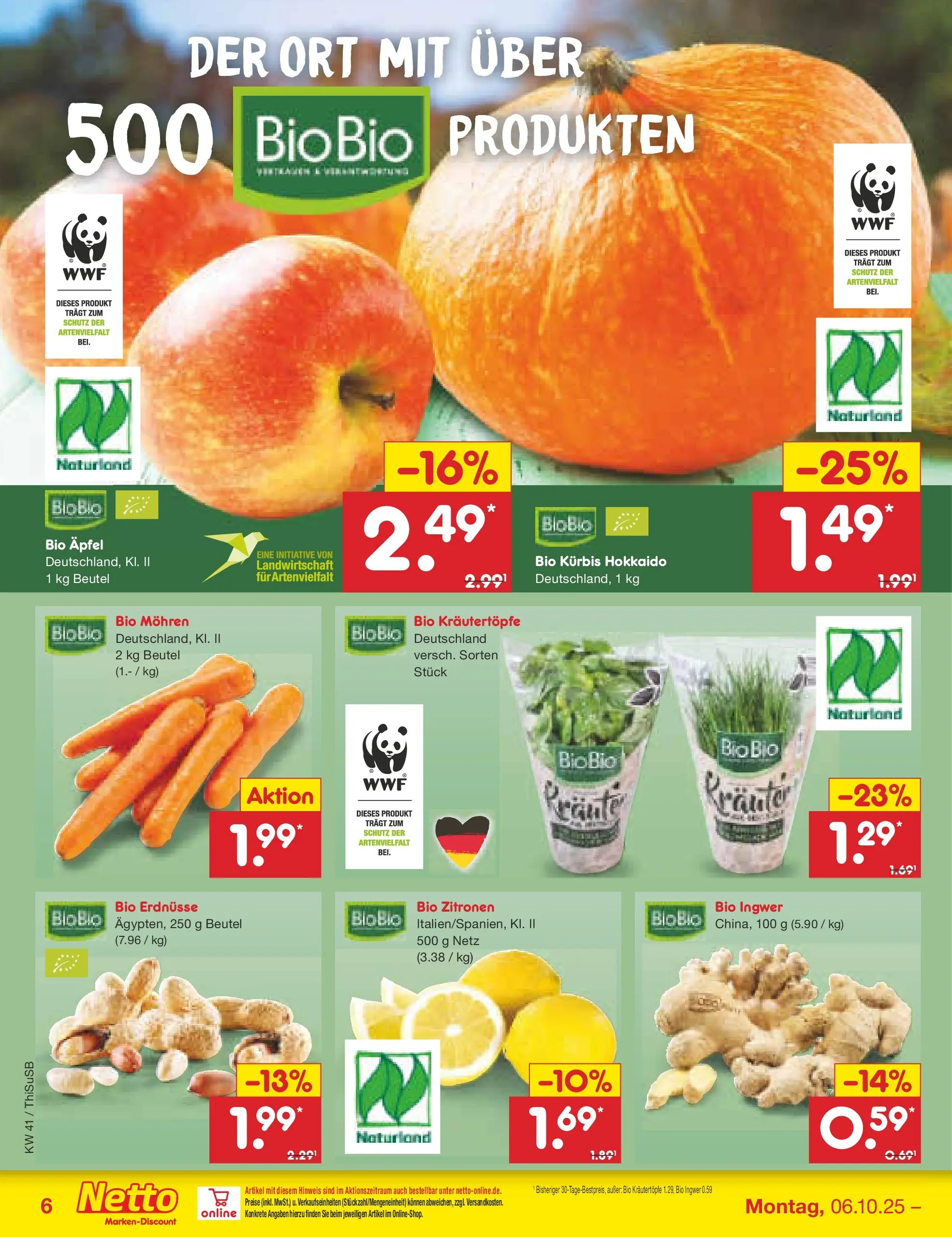 Netto Marken-Discount prospekt Pirna	 (ab 06.10.2025) » Angebote | Seite: 6 | Produkte: Erdnüsse, Äpfel, Mohren, Zitronen