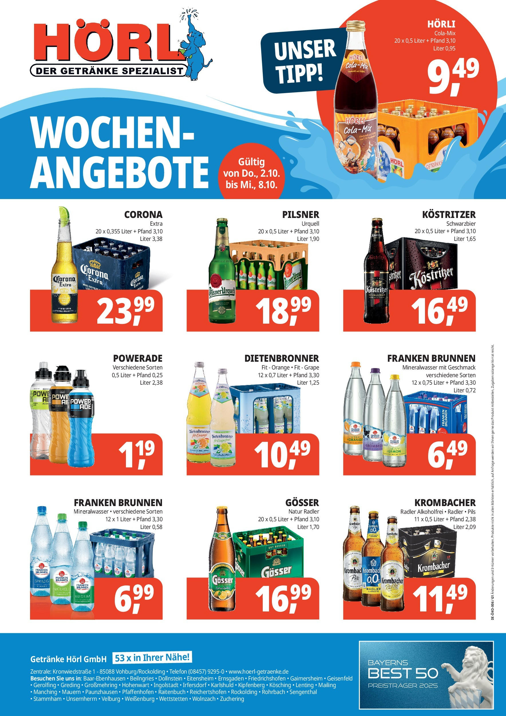 Entdecke - Getränke Hörl: Wochen-Angebote! (ab 01.10.2025) zum Blättern | Seite: 1 | Produkte: Pils, Mineralwasser, Pilsner urquell, Telefon
