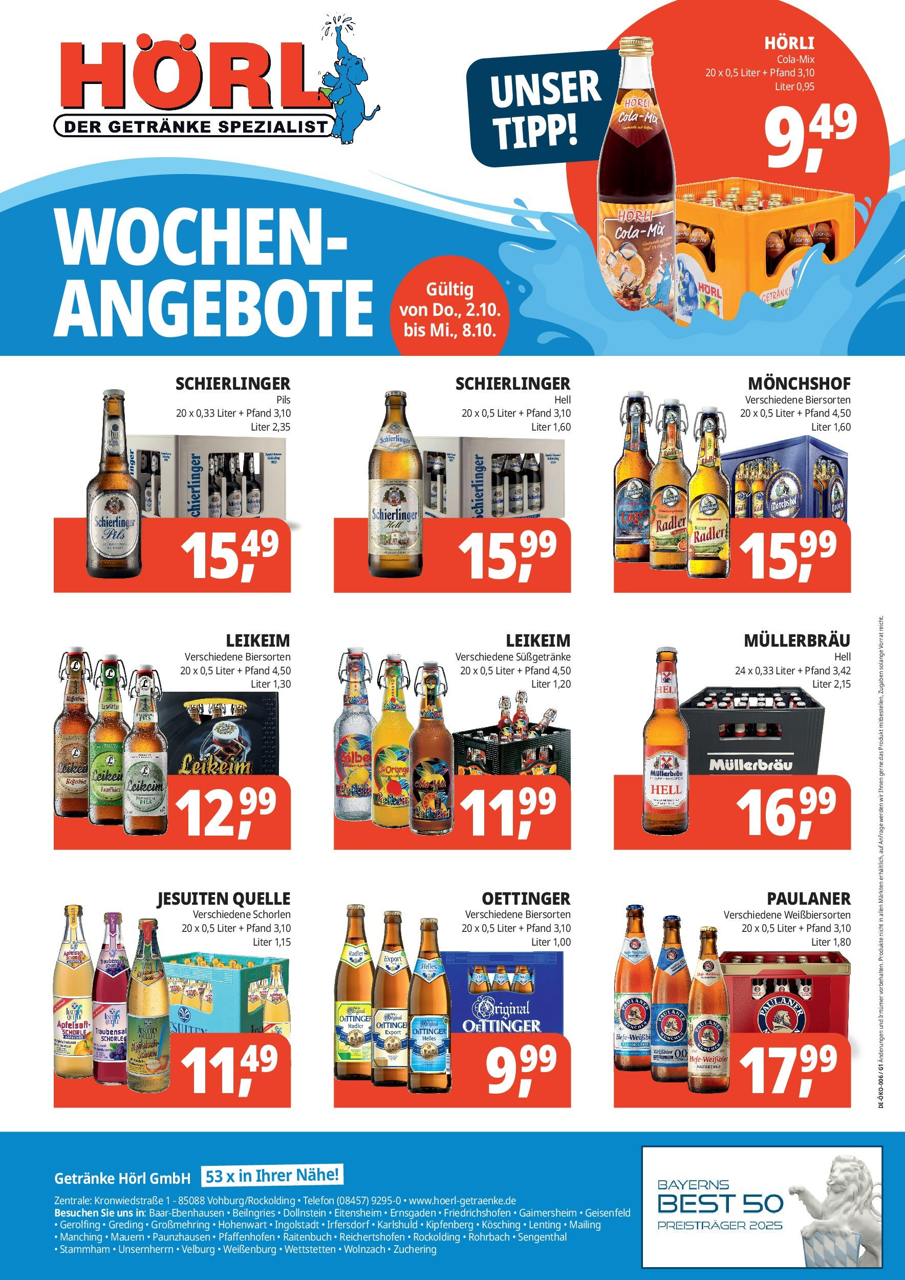 Entdecke - Getränke Hörl: Wochen-Angebote! (ab 01.10.2025) zum Blättern | Seite: 2 | Produkte: Monchshof, Pils, Apfelsaft, Paulaner