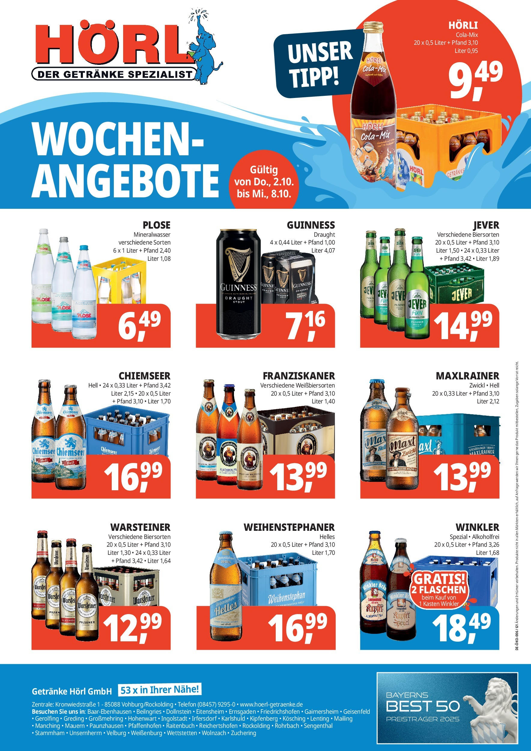 Entdecke - Getränke Hörl: Wochen-Angebote! (ab 01.10.2025) zum Blättern | Seite: 3 | Produkte: Franziskaner, Mineralwasser, Jever, Telefon
