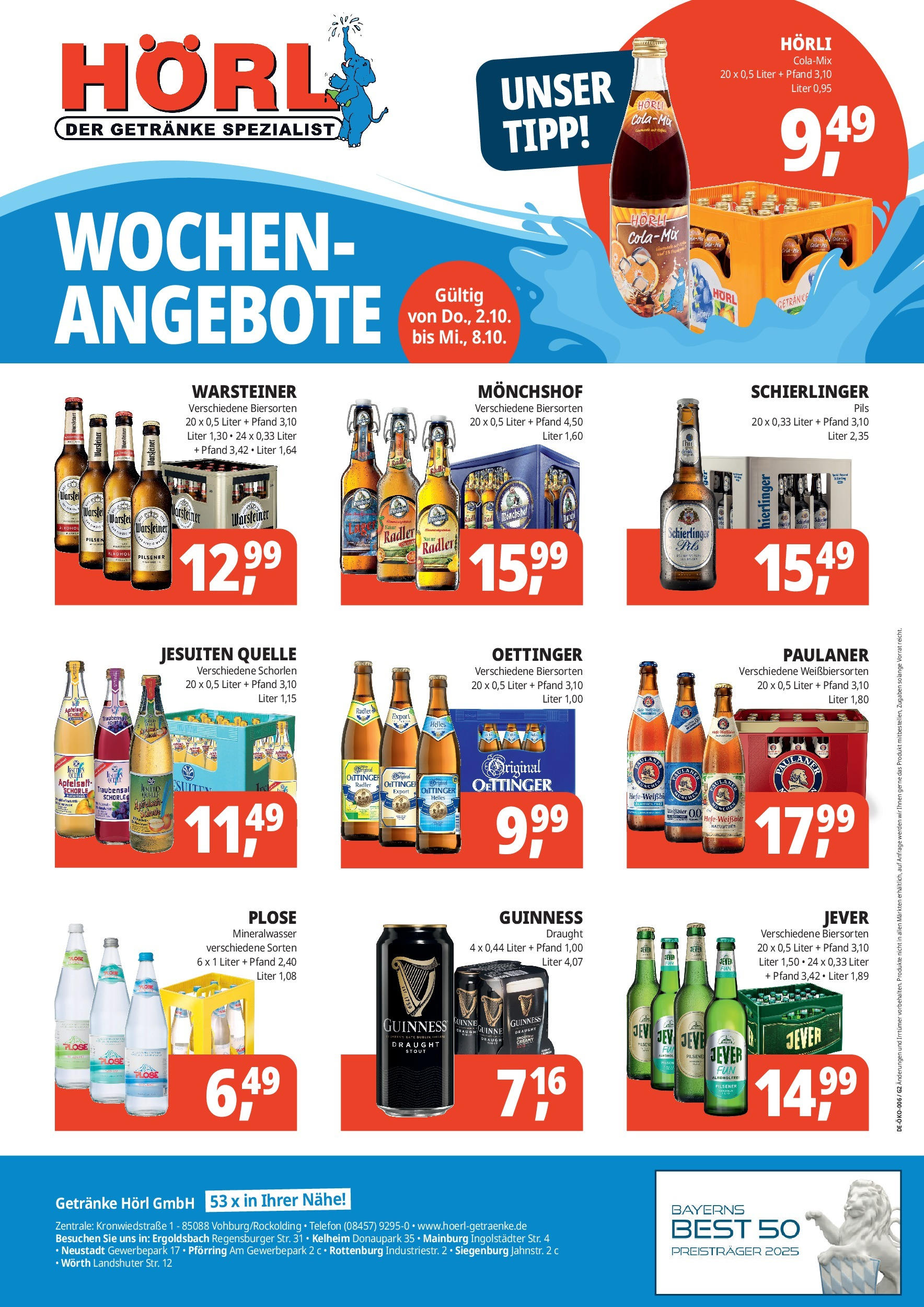 Entdecke - Getränke Hörl: Wochen-Angebote! (ab 01.10.2025) zum Blättern | Seite: 2 | Produkte: Oettinger, Mineralwasser, Radler, Warsteiner