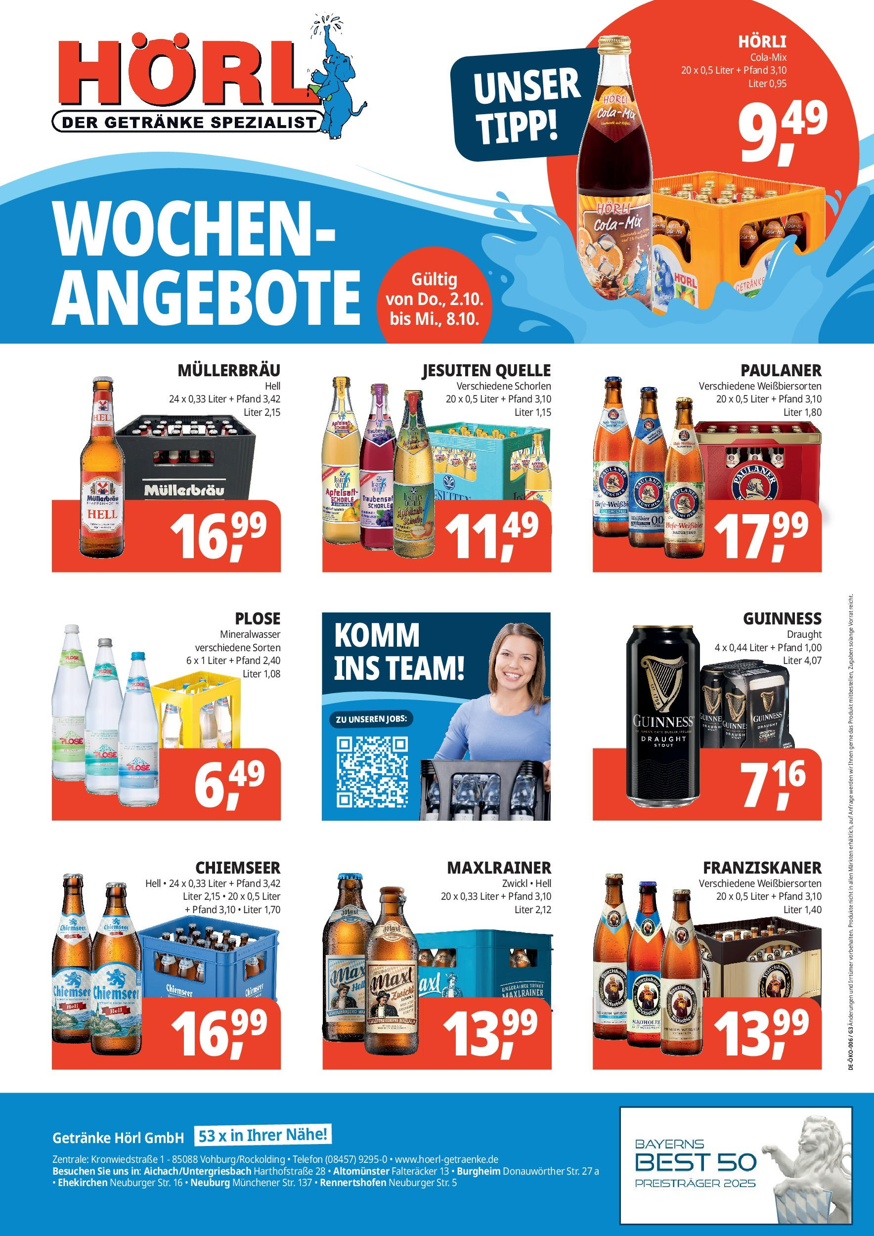 Entdecke - Getränke Hörl: Wochen-Angebote! (ab 01.10.2025) zum Blättern | Seite: 2 | Produkte: Franziskaner, Apfelsaft, Mineralwasser, Paulaner