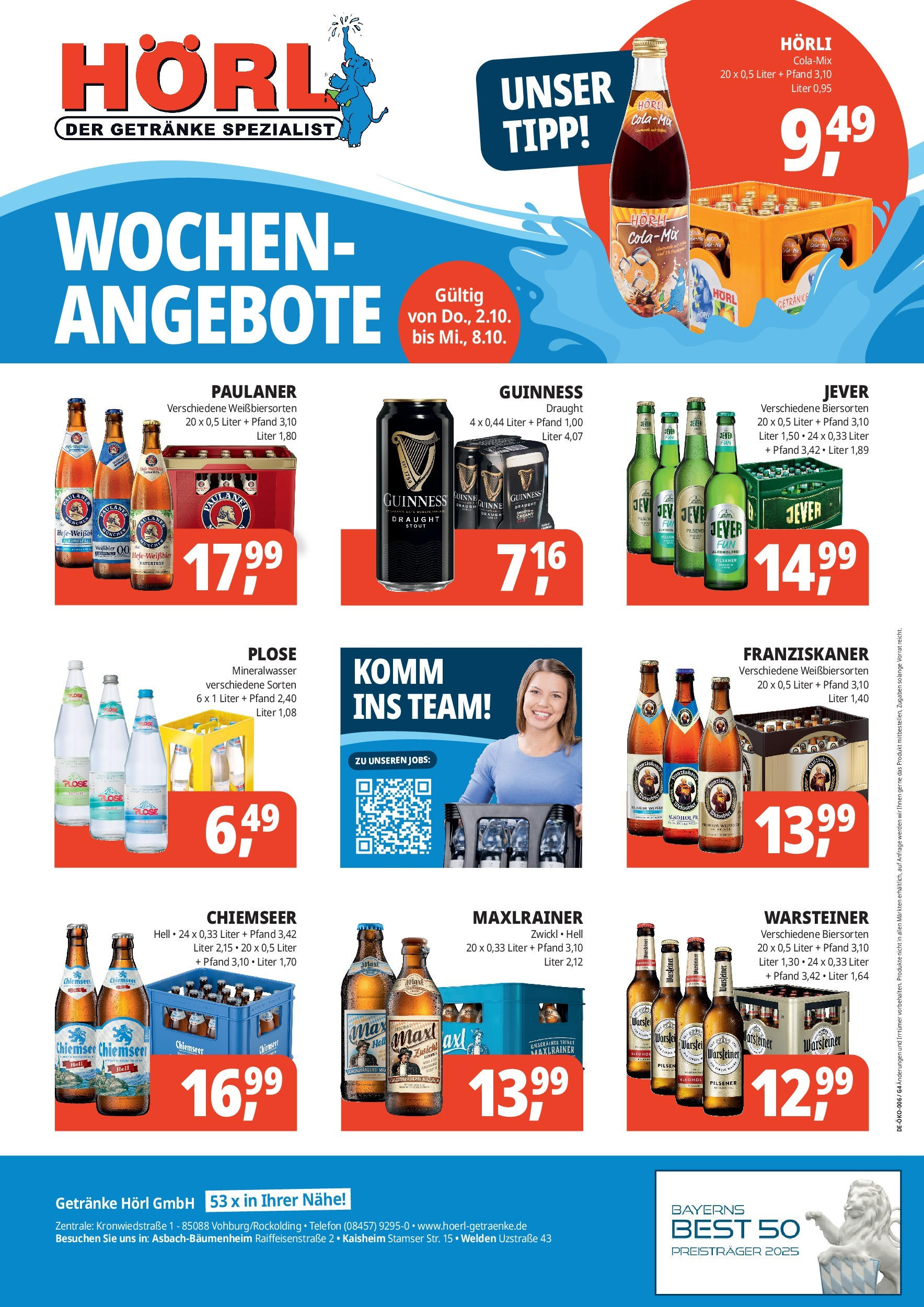 Entdecke - Getränke Hörl: Wochen-Angebote! (ab 01.10.2025) zum Blättern | Seite: 2 | Produkte: Franziskaner, Mineralwasser, Hefe weissbier, Paulaner