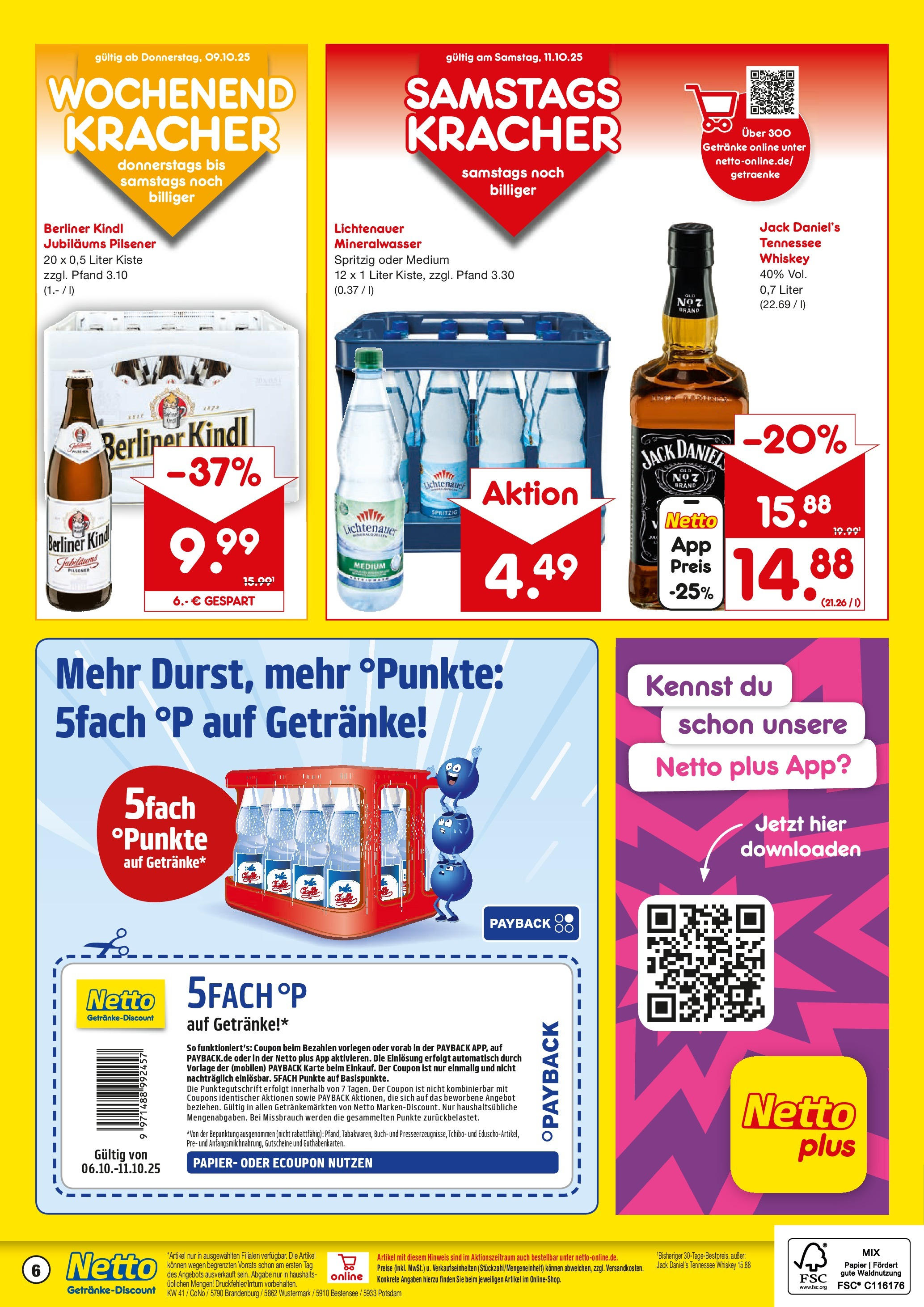 Netto Marken-Discount prospekt Potsdam	 (ab 05.10.2025) » Angebote | Seite: 6 | Produkte: Berliner, Jack Daniel's, Mineralwasser, Whiskey