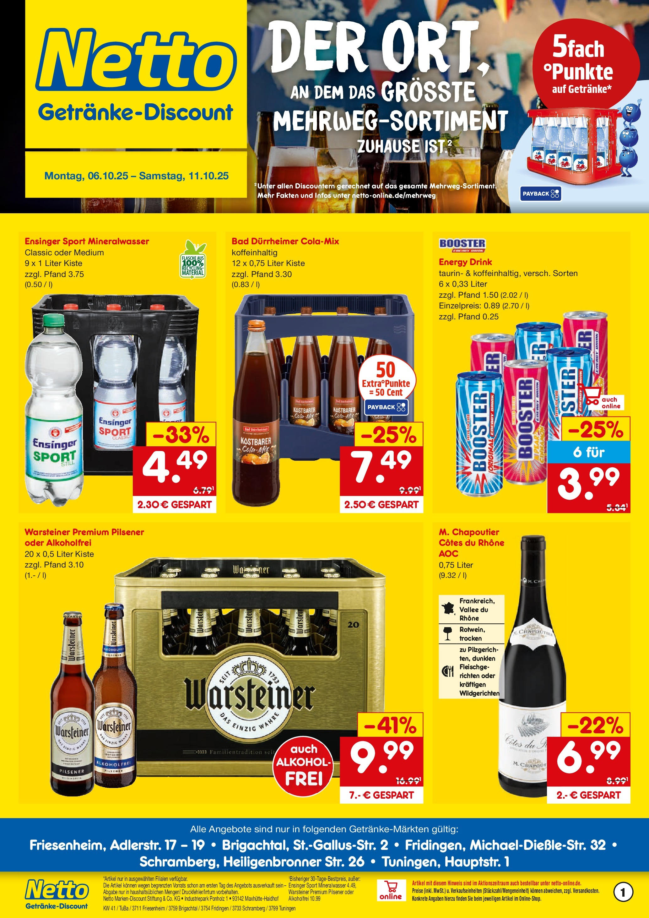 Netto Marken-Discount prospekt Brigachtal	 (ab 05.10.2025) » Angebote | Seite: 1 | Produkte: Energy, Bad, Mineralwasser, Warsteiner