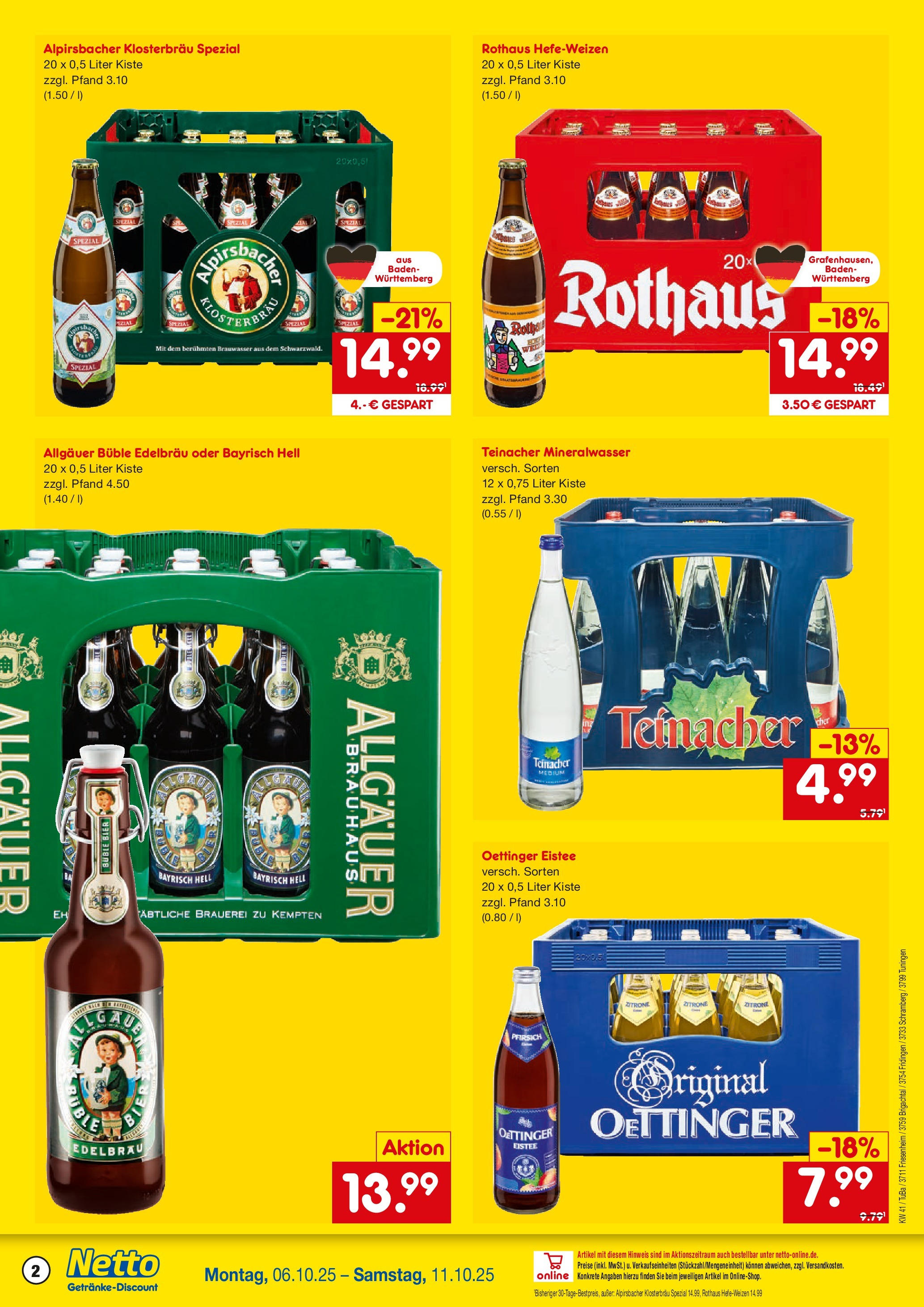 Netto Marken-Discount prospekt Brigachtal	 (ab 05.10.2025) » Angebote | Seite: 2 | Produkte: Oettinger, Mineralwasser, Zitrone, Pfirsich