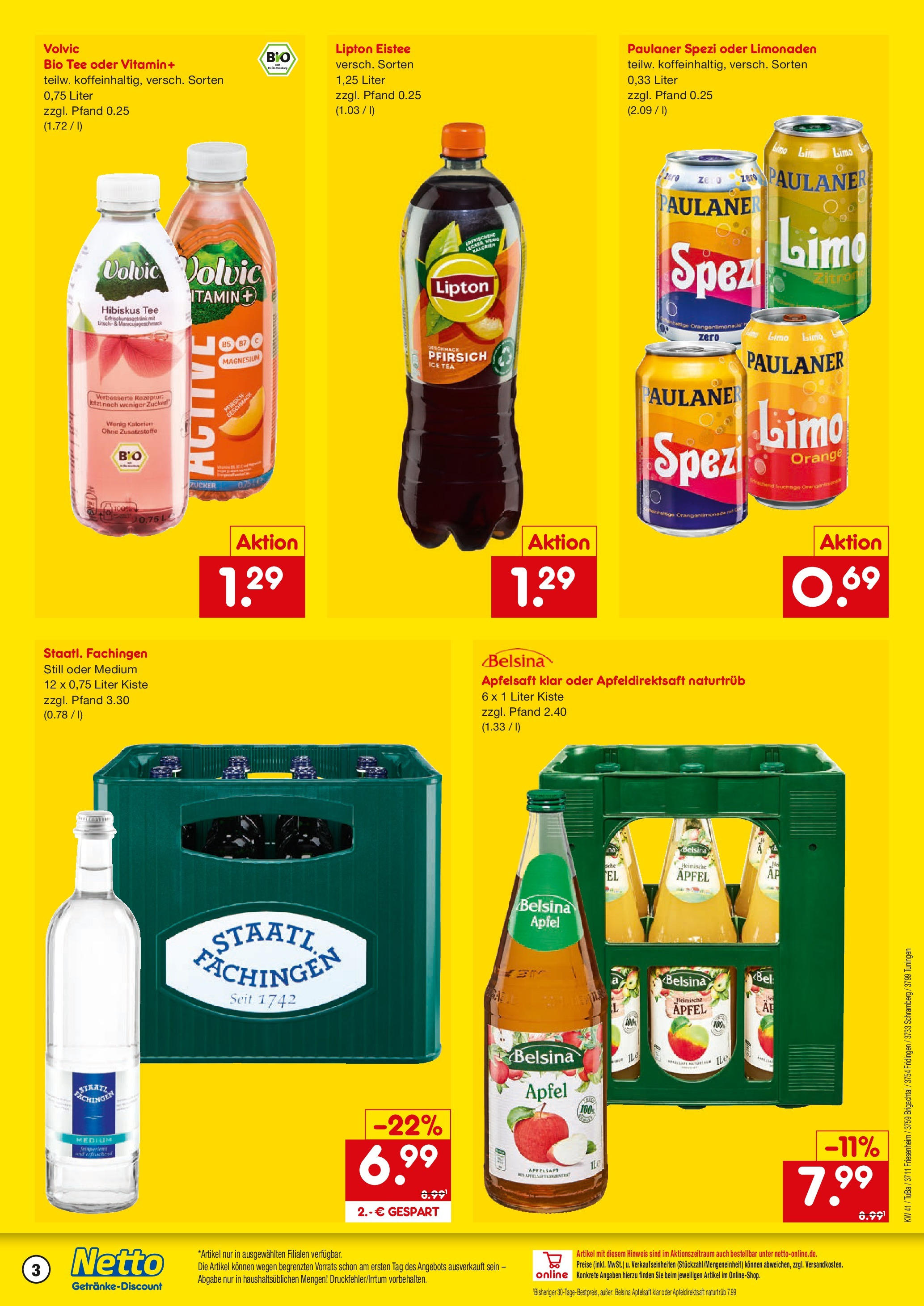 Netto Marken-Discount prospekt Brigachtal	 (ab 05.10.2025) » Angebote | Seite: 3 | Produkte: Paulaner spezi, Apfelsaft, Pfirsich, Tee