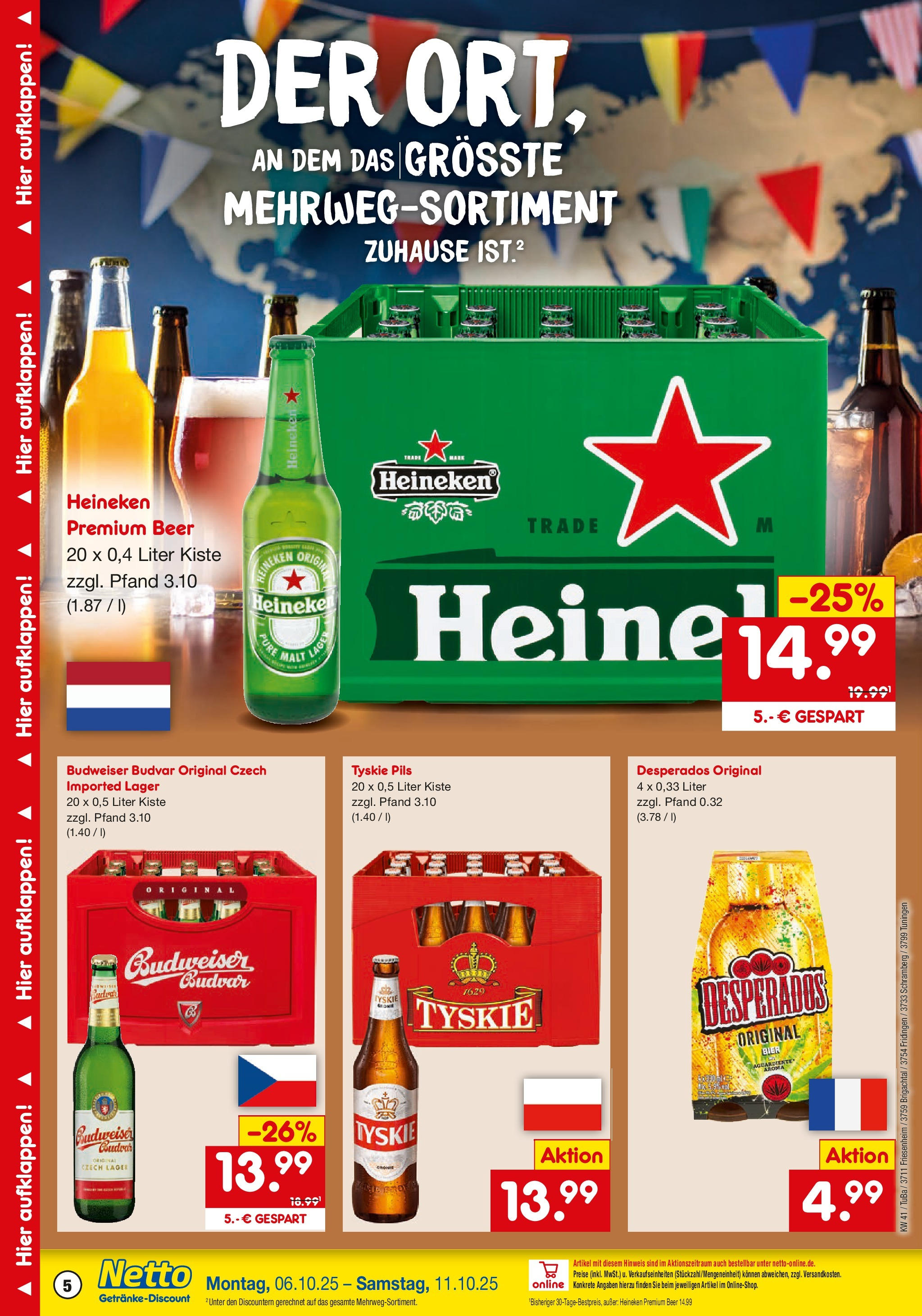 Netto Marken-Discount prospekt Brigachtal	 (ab 05.10.2025) » Angebote | Seite: 5 | Produkte: Bier, Pils, Heineken, Budweiser