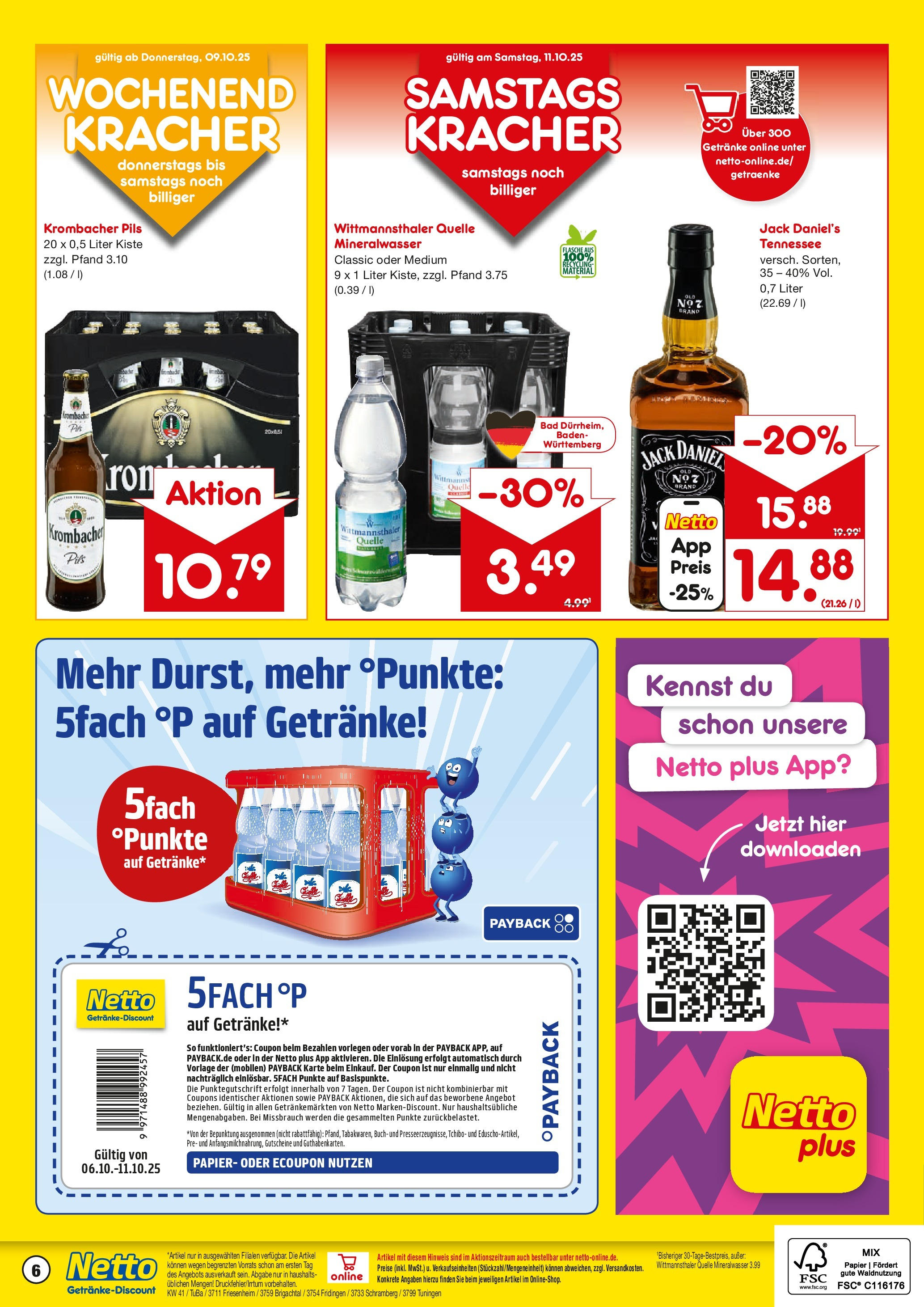 Netto Marken-Discount prospekt Brigachtal	 (ab 05.10.2025) » Angebote | Seite: 6 | Produkte: Bad, Pils, Jack Daniel's, Krombacher