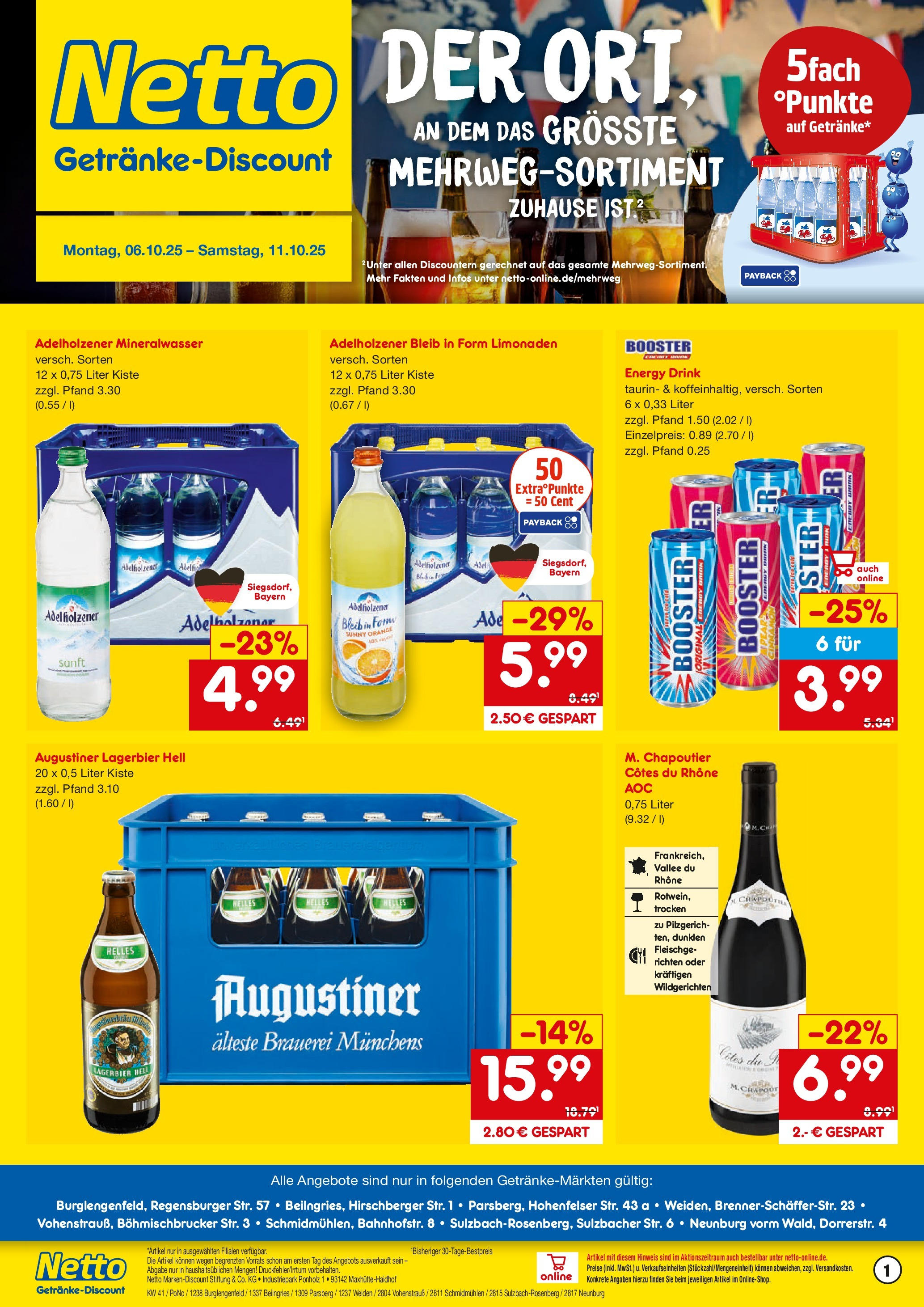 Netto Marken-Discount prospekt Parsberg	 (ab 05.10.2025) » Angebote | Seite: 1 | Produkte: Energy, Adelholzener, Mineralwasser