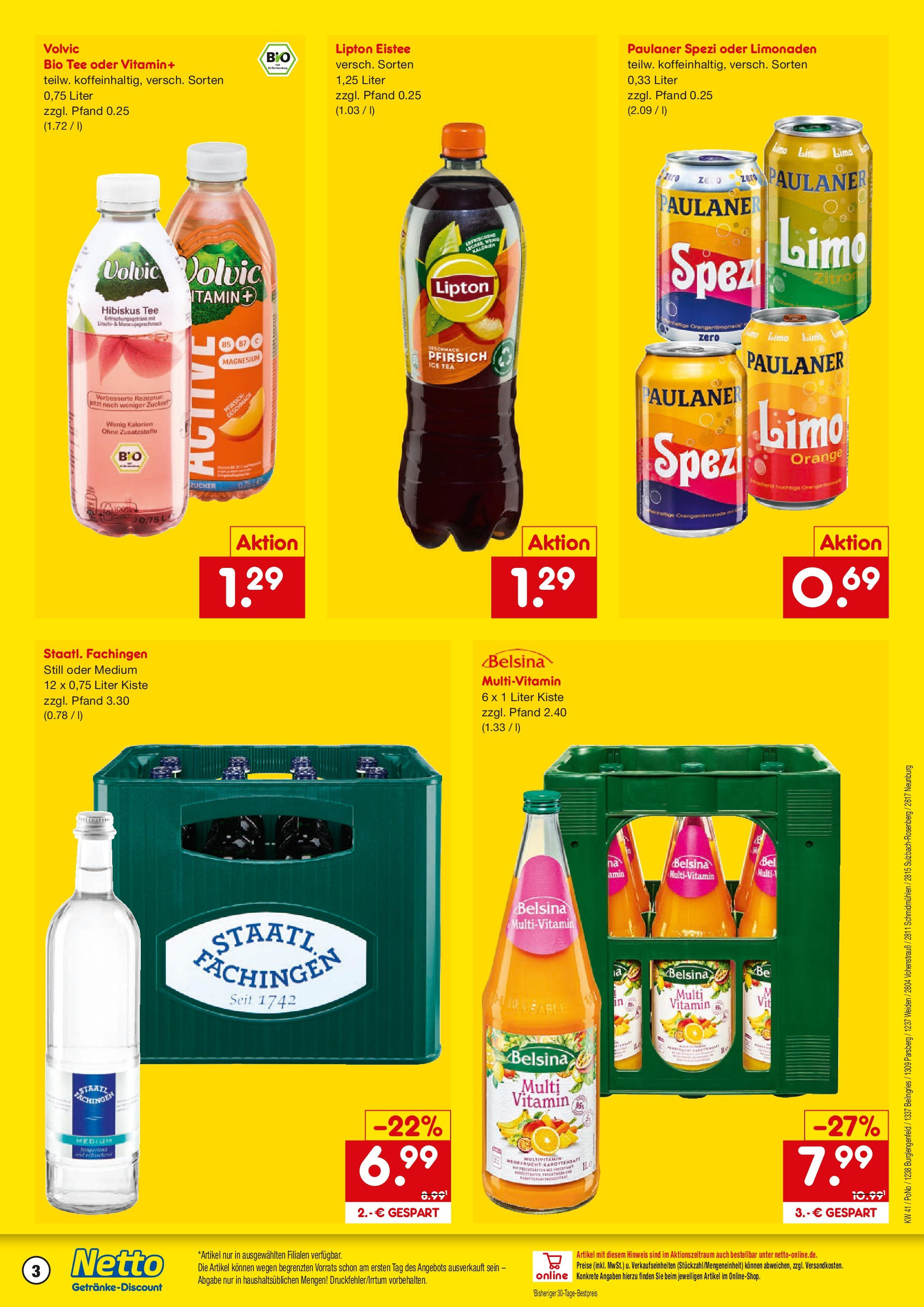 Netto Marken-Discount prospekt Parsberg	 (ab 05.10.2025) » Angebote | Seite: 3 | Produkte: Paulaner spezi, Tee, Volvic, Paulaner