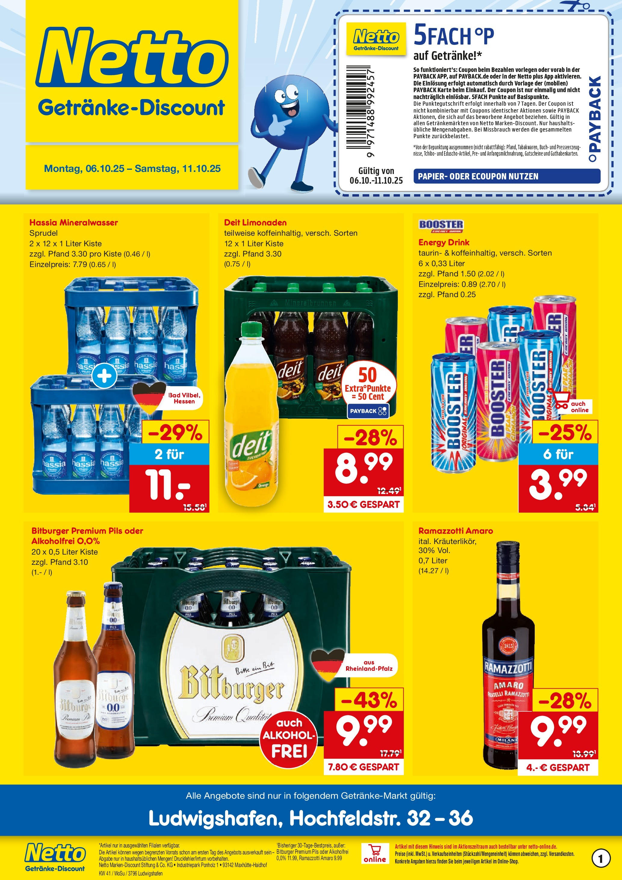 Netto Marken-Discount prospekt Ludwigshafen	 (ab 05.10.2025) » Angebote | Seite: 1 | Produkte: Bitburger, Bad, Pils, Mineralwasser