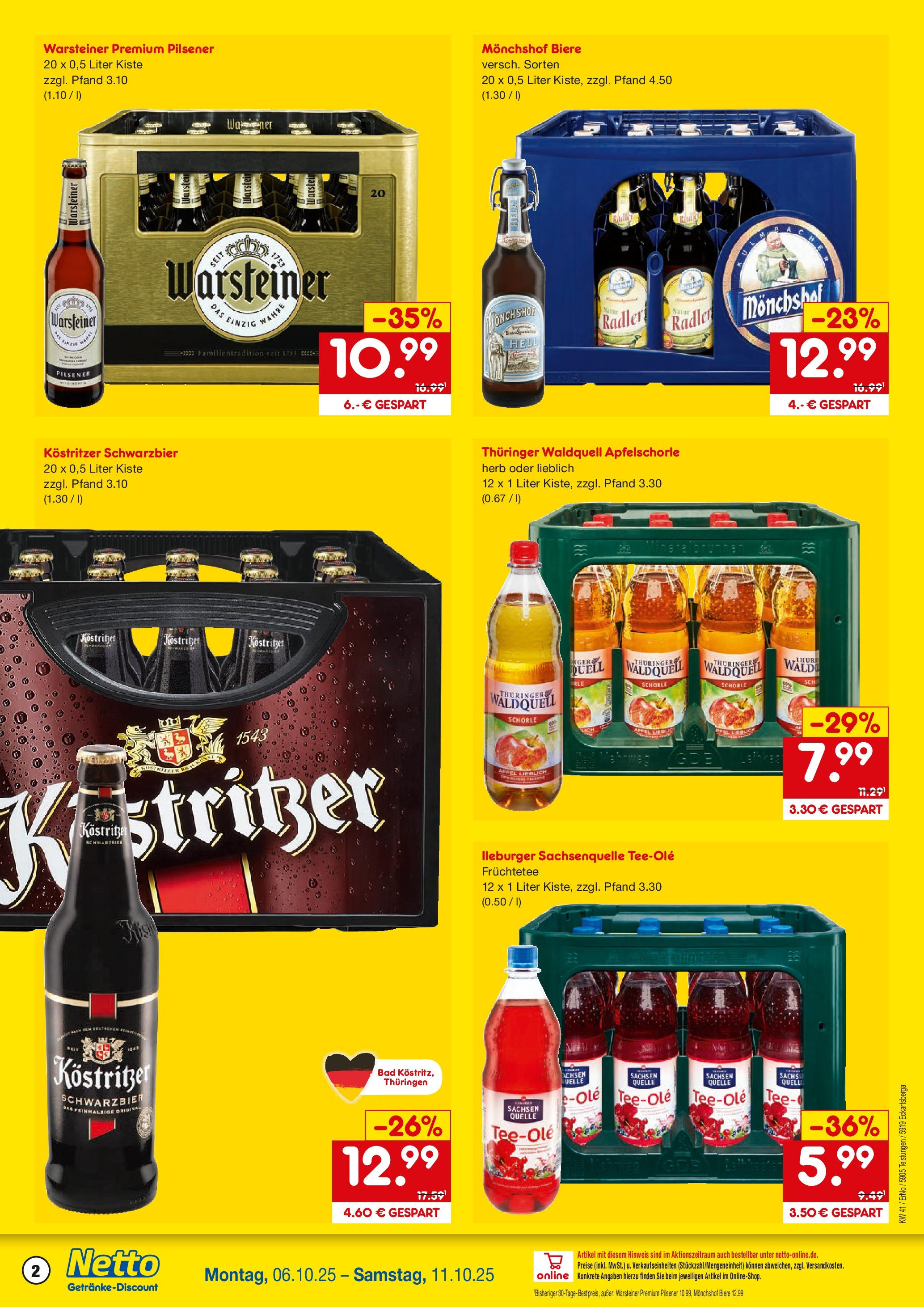 Netto Marken-Discount prospekt Eckartsberga	 (ab 05.10.2025) » Angebote | Seite: 2 | Produkte: Monchshof, Kostritzer, Bad, Radler