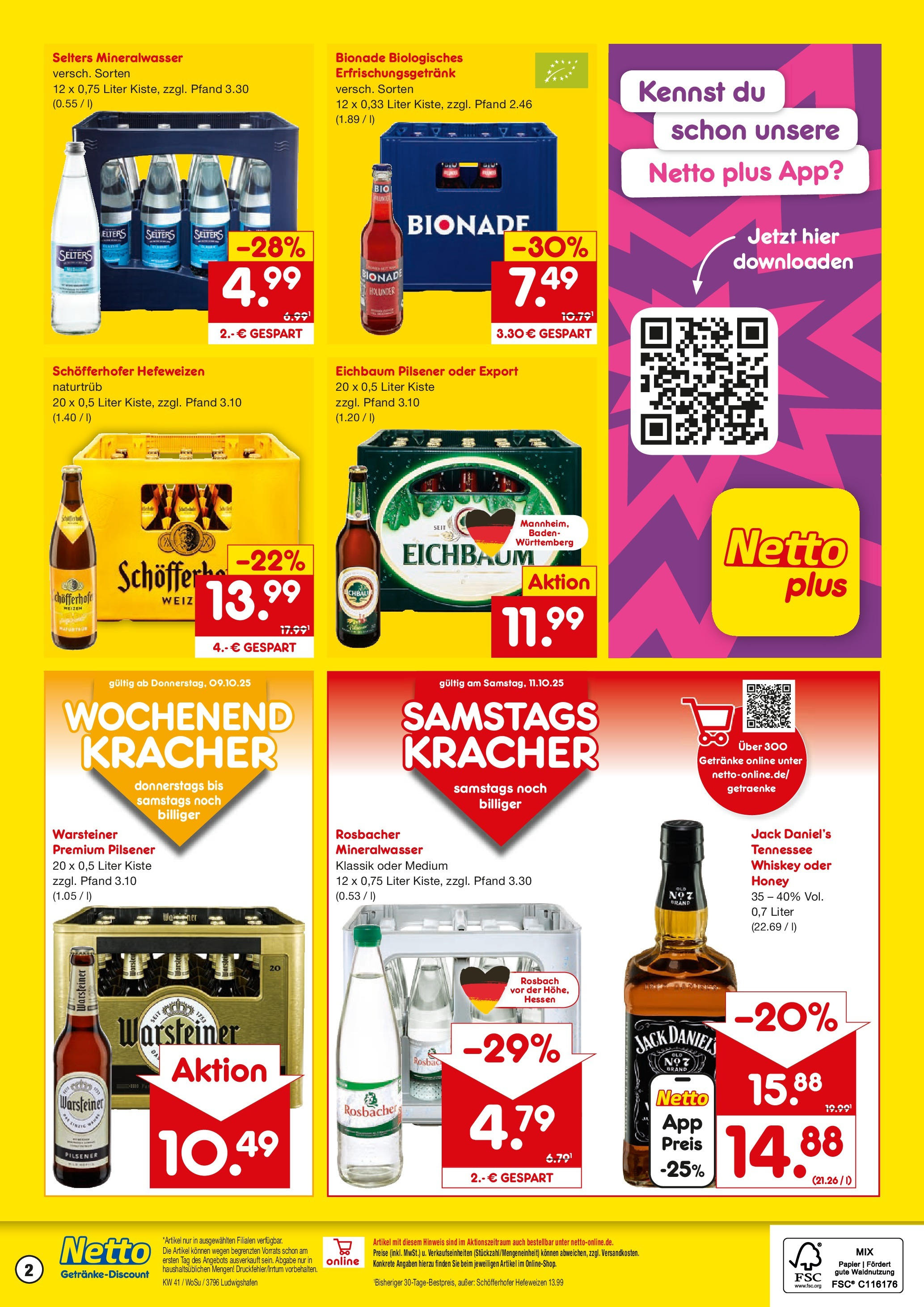 Netto Marken-Discount prospekt Ludwigshafen	 (ab 05.10.2025) » Angebote | Seite: 2 | Produkte: Bionade, Mineralwasser, Warsteiner, Whiskey
