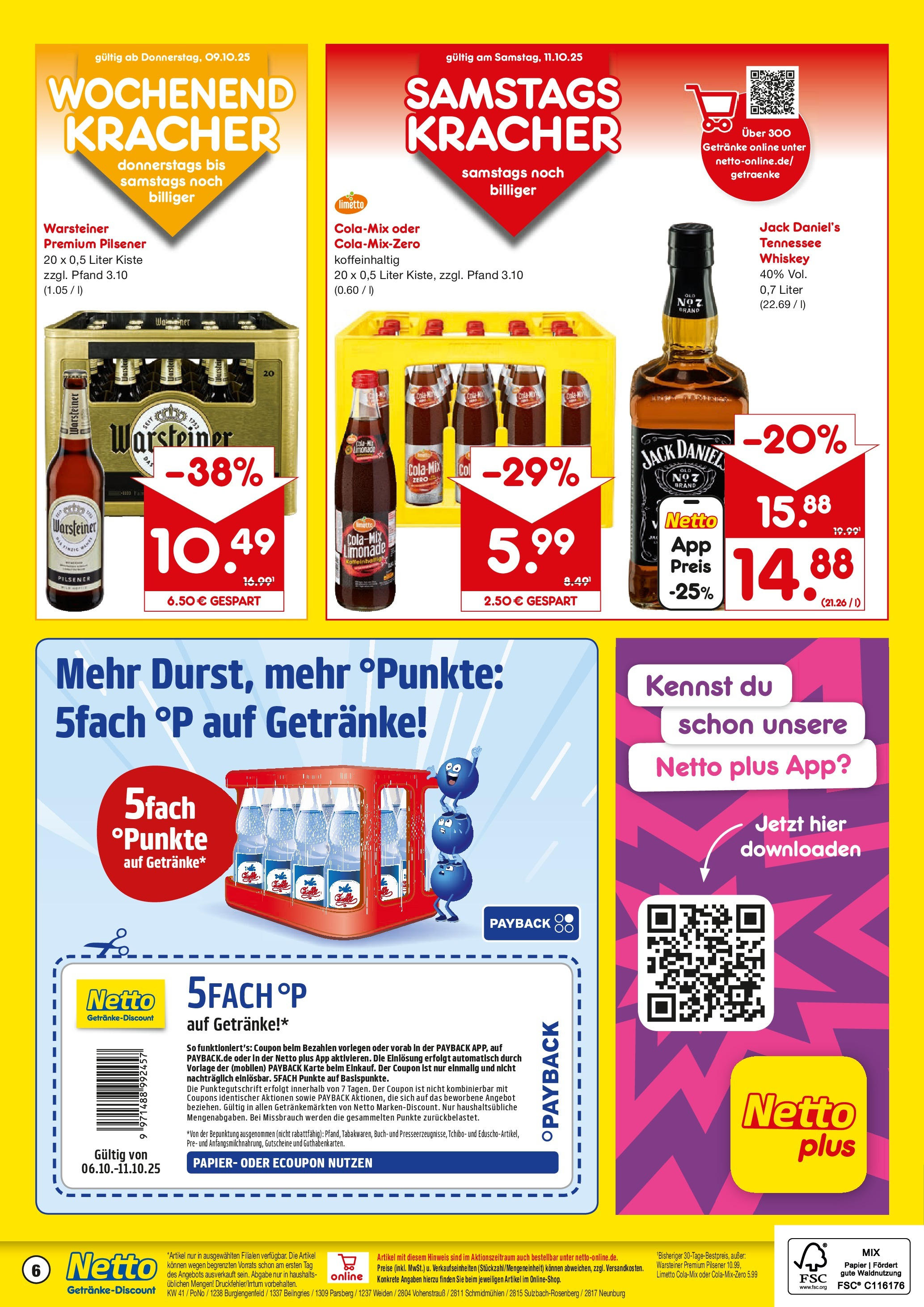 Netto Marken-Discount prospekt Parsberg	 (ab 05.10.2025) » Angebote | Seite: 6 | Produkte: Jack Daniel's, Limonade, Warsteiner, Whiskey