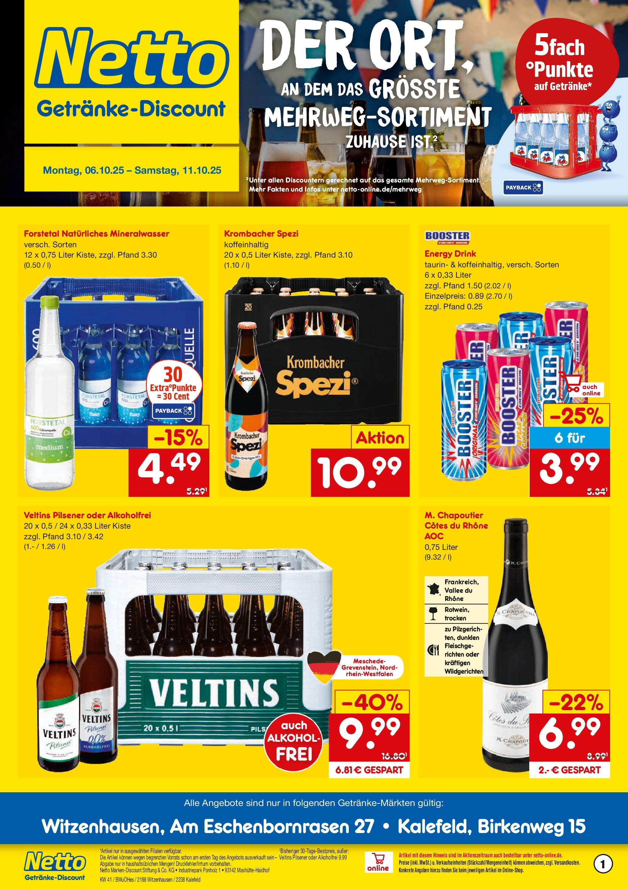 Netto Marken-Discount prospekt Witzenhausen	 (ab 05.10.2025) » Angebote | Seite: 1 | Produkte: Energy, Pils, Mineralwasser, Veltins