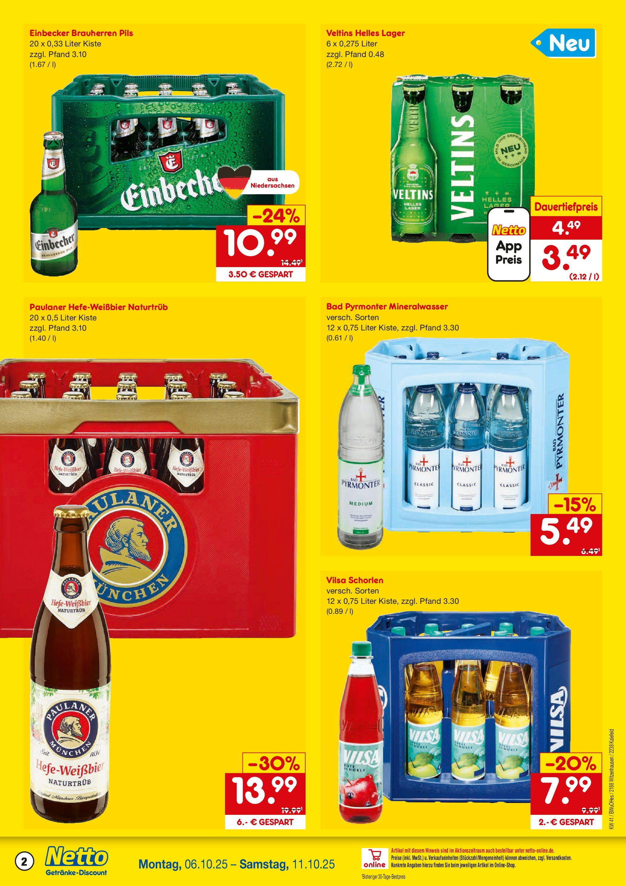 Netto Marken-Discount prospekt Witzenhausen	 (ab 05.10.2025) » Angebote | Seite: 2 | Produkte: Bad, Mineralwasser, Paulaner, Veltins