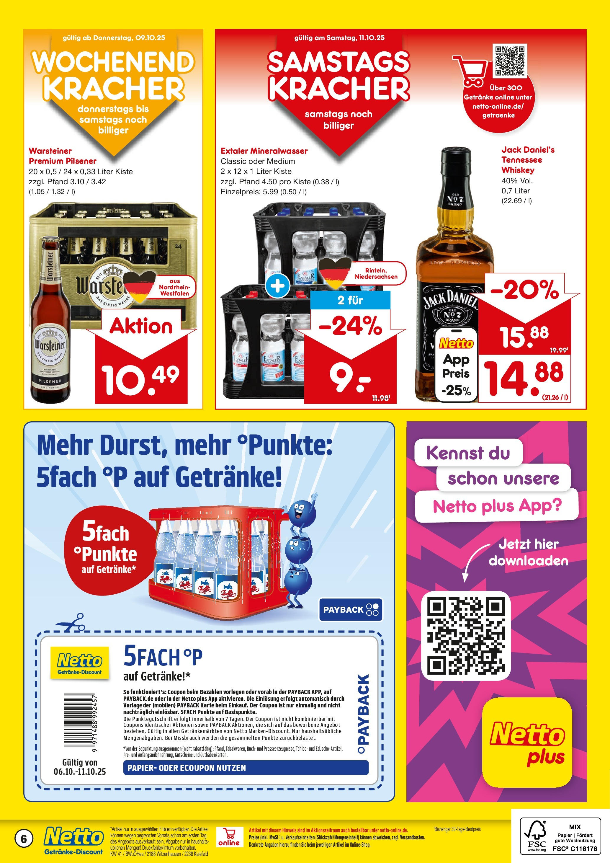 Netto Marken-Discount prospekt Witzenhausen	 (ab 05.10.2025) » Angebote | Seite: 6 | Produkte: Jack Daniel's, Mineralwasser, Warsteiner, Whiskey