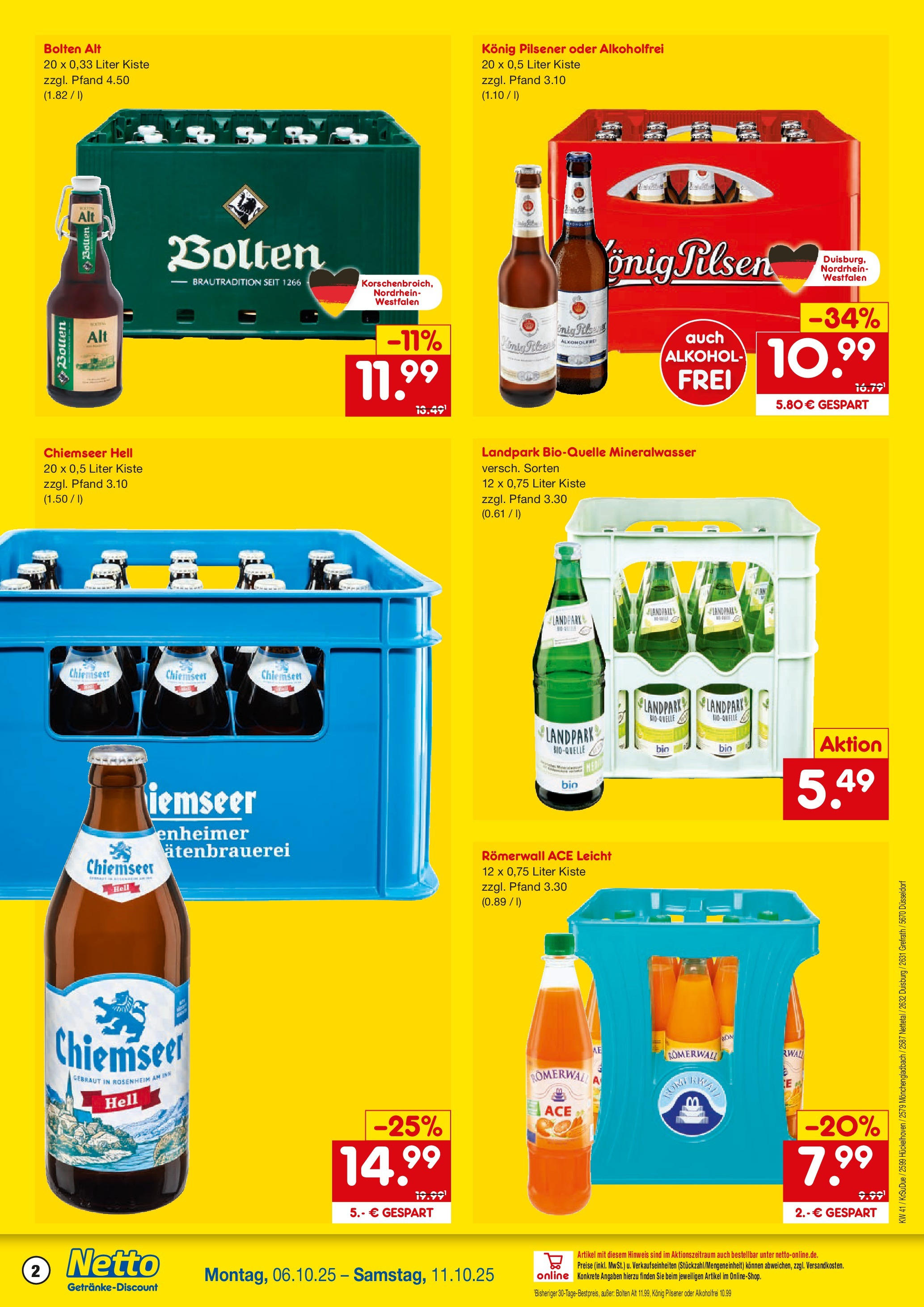 Netto Marken-Discount prospekt Nettetal	 (ab 05.10.2025) » Angebote | Seite: 2 | Produkte: Konig pilsener, Mineralwasser