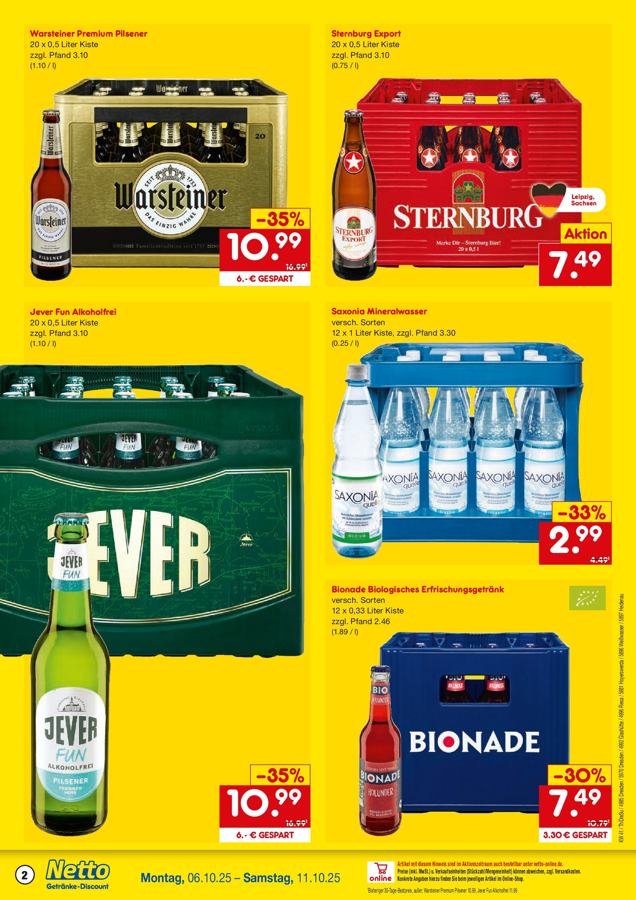Netto Marken-Discount prospekt Hoyerswerda	 (ab 05.10.2025) » Angebote | Seite: 2 | Produkte: Bionade, Mineralwasser, Warsteiner, Jever