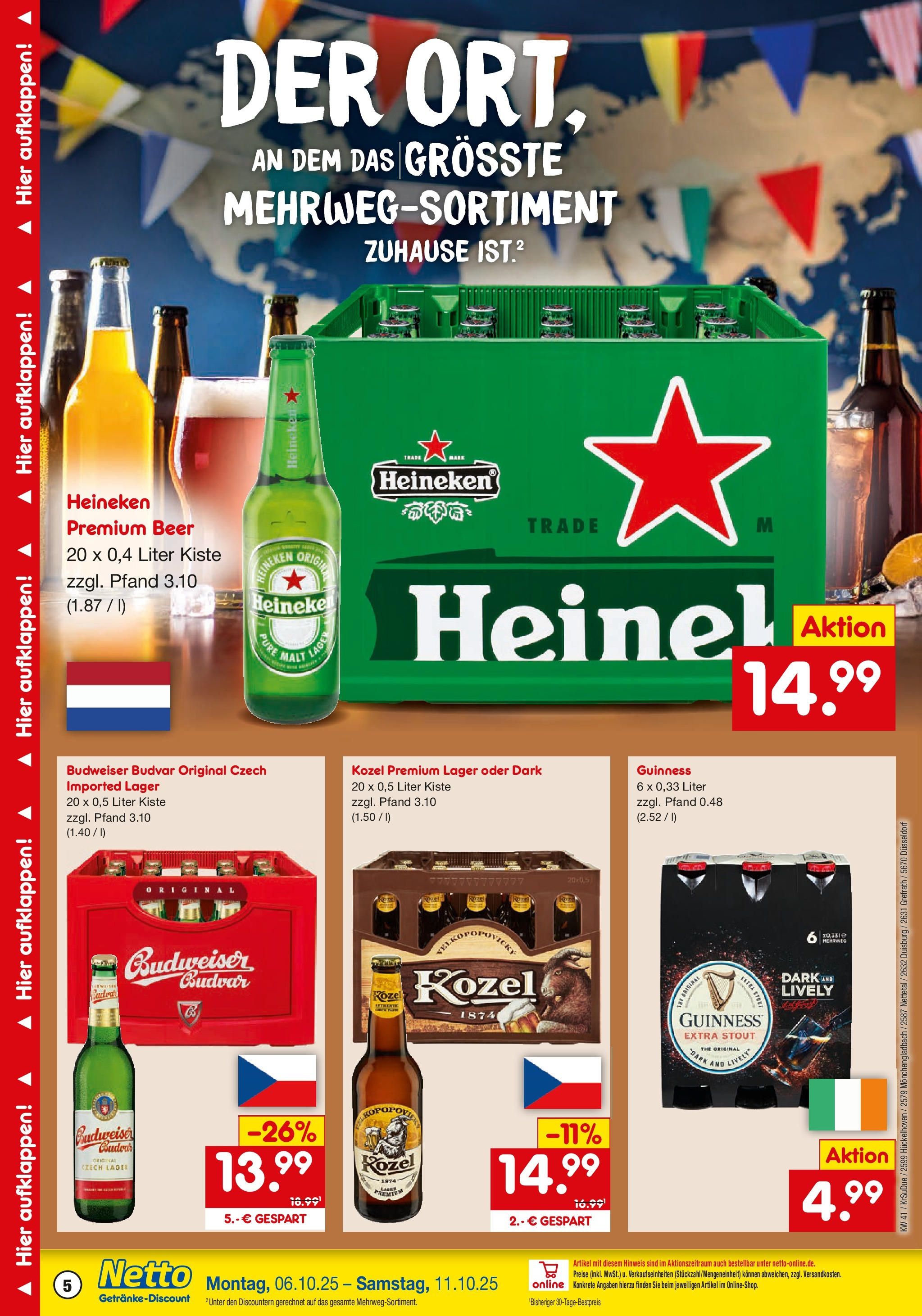 Netto Marken-Discount prospekt Nettetal	 (ab 05.10.2025) » Angebote | Seite: 5 | Produkte: Heineken, Budweiser