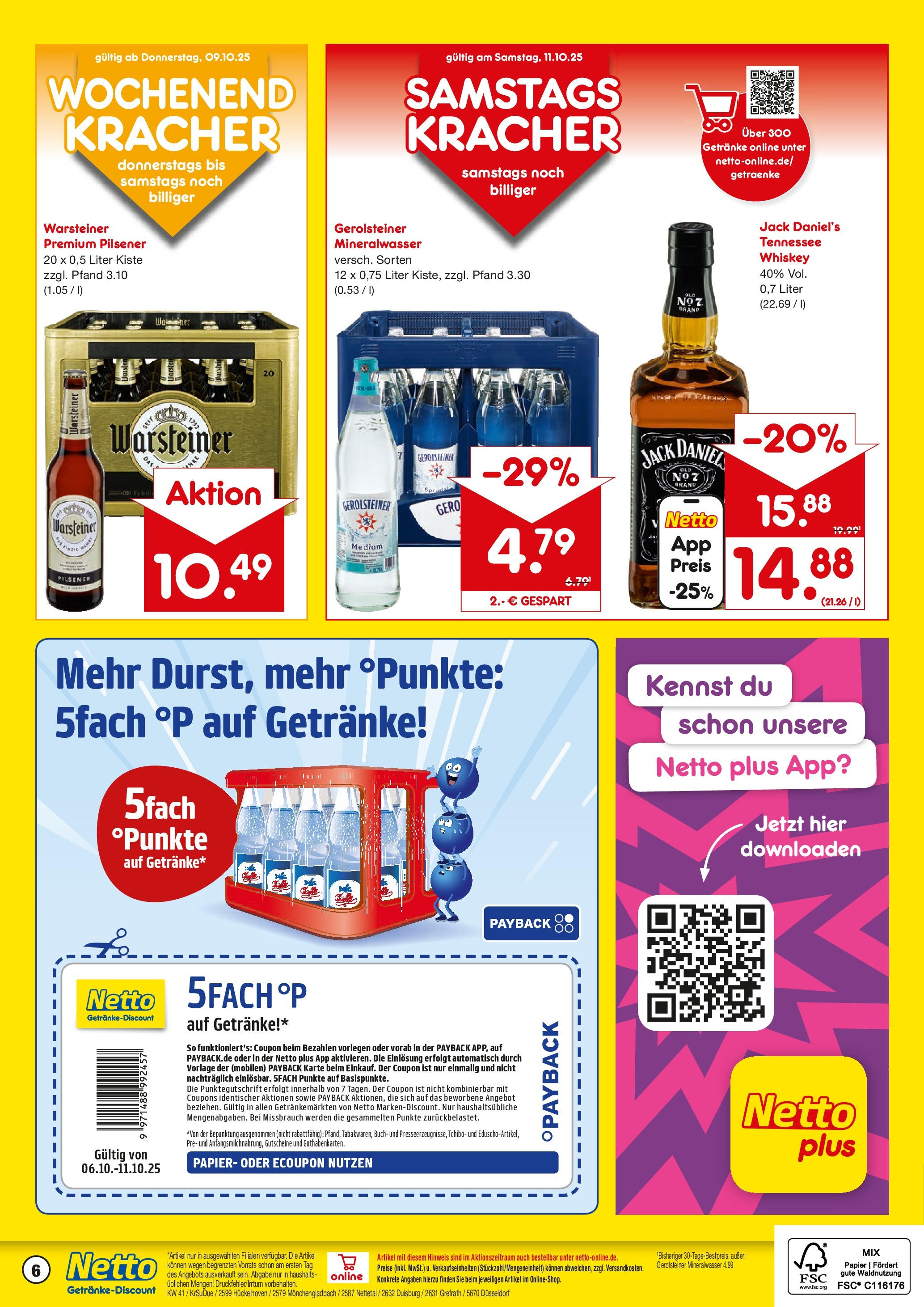 Netto Marken-Discount prospekt Nettetal	 (ab 05.10.2025) » Angebote | Seite: 6 | Produkte: Jack Daniel's, Mineralwasser, Warsteiner, Gerolsteiner
