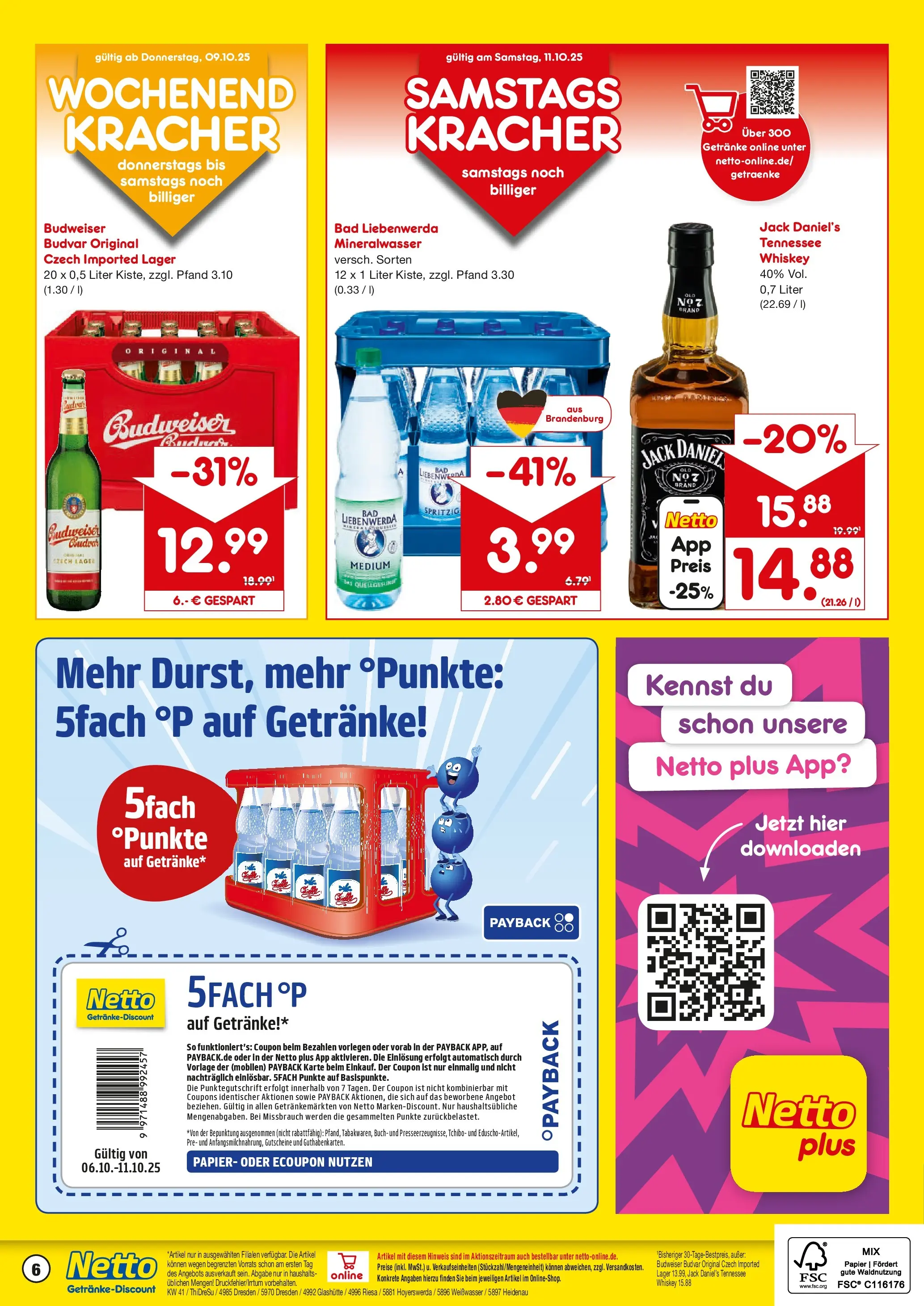 Netto Marken-Discount prospekt Glashütte-Schlottwitz	 (ab 06.10.2025) » Angebote | Seite: 6 | Produkte: Bad, Jack Daniel's, Mineralwasser, Whiskey