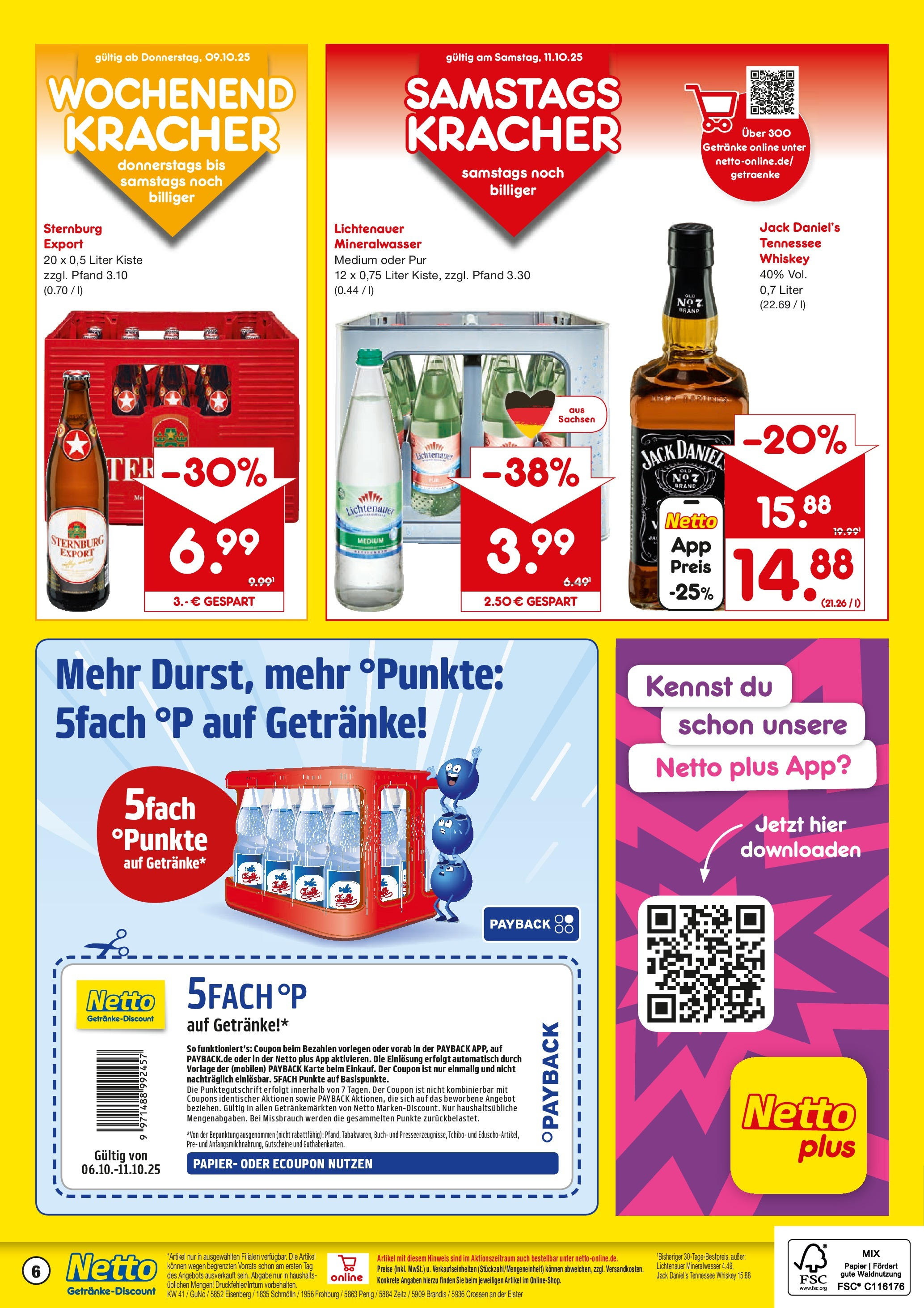 Netto Marken-Discount prospekt Brandis	 (ab 05.10.2025) » Angebote | Seite: 6 | Produkte: Jack Daniel's, Mineralwasser, Whiskey