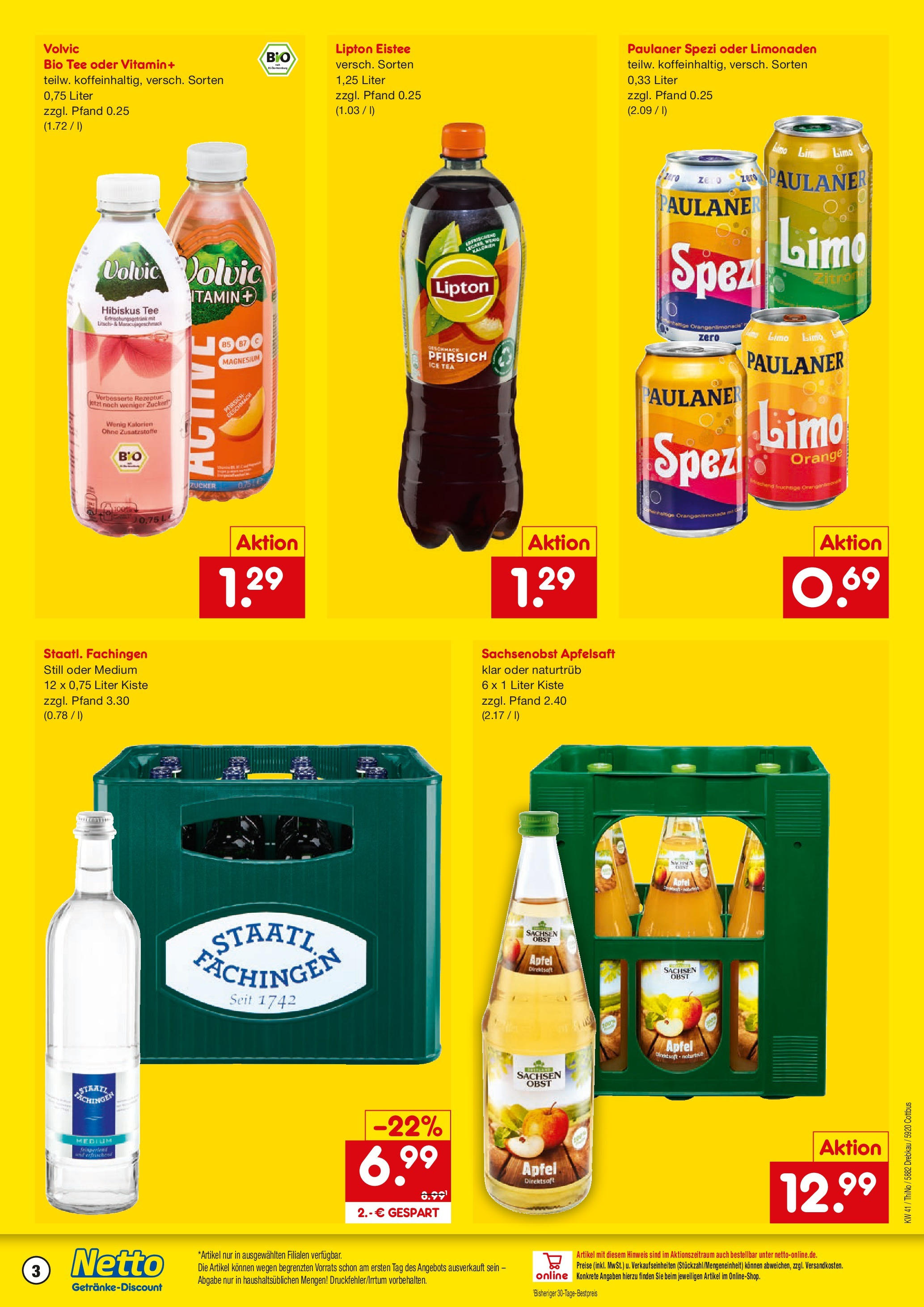 Netto Marken-Discount prospekt Cottbus	 (ab 05.10.2025) » Angebote | Seite: 3 | Produkte: Paulaner spezi, Äpfel, Pfirsich, Tee