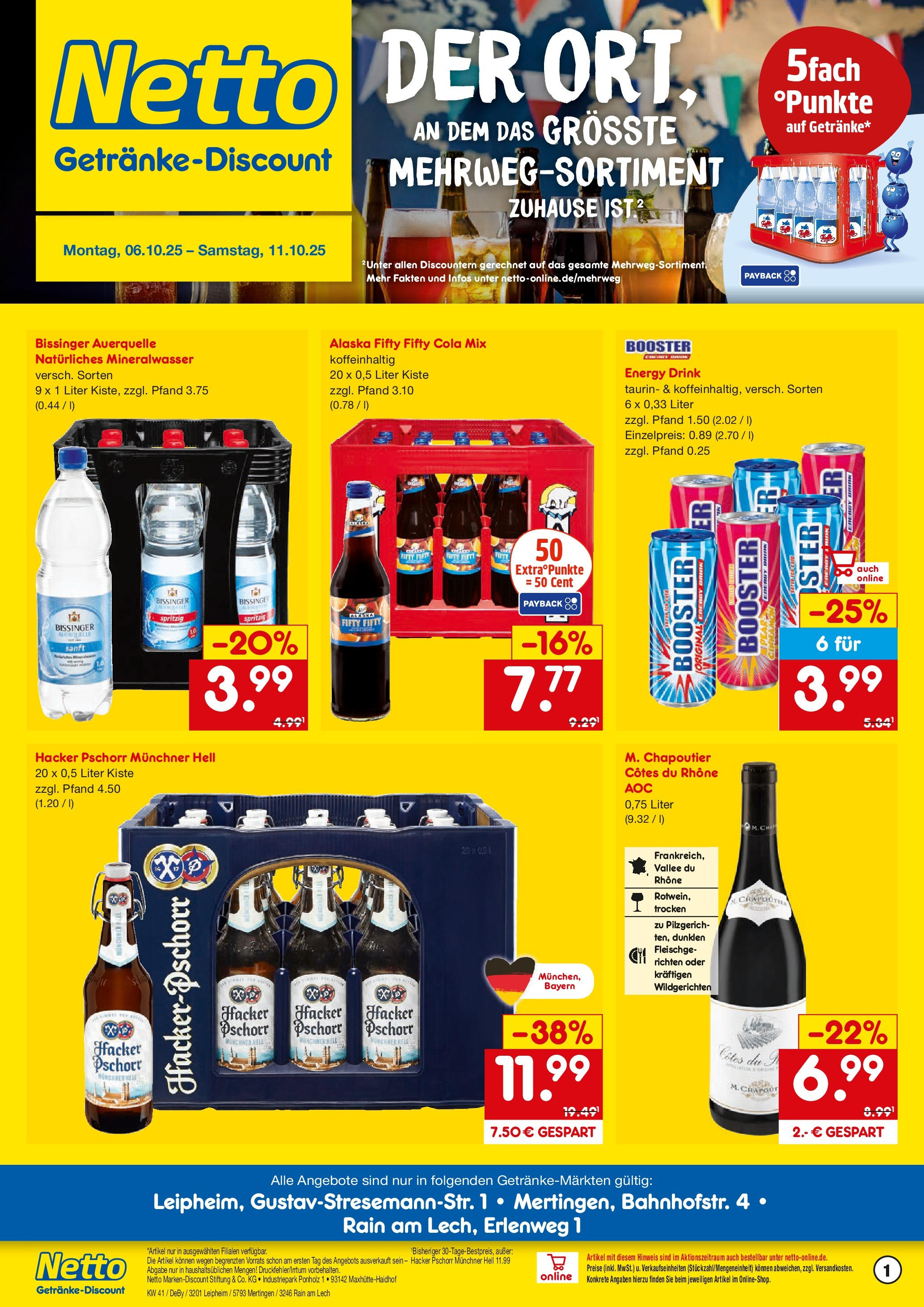 Netto Marken-Discount prospekt Rain Am Lech	 (ab 05.10.2025) » Angebote | Seite: 1 | Produkte: Cola, Energy, Mineralwasser