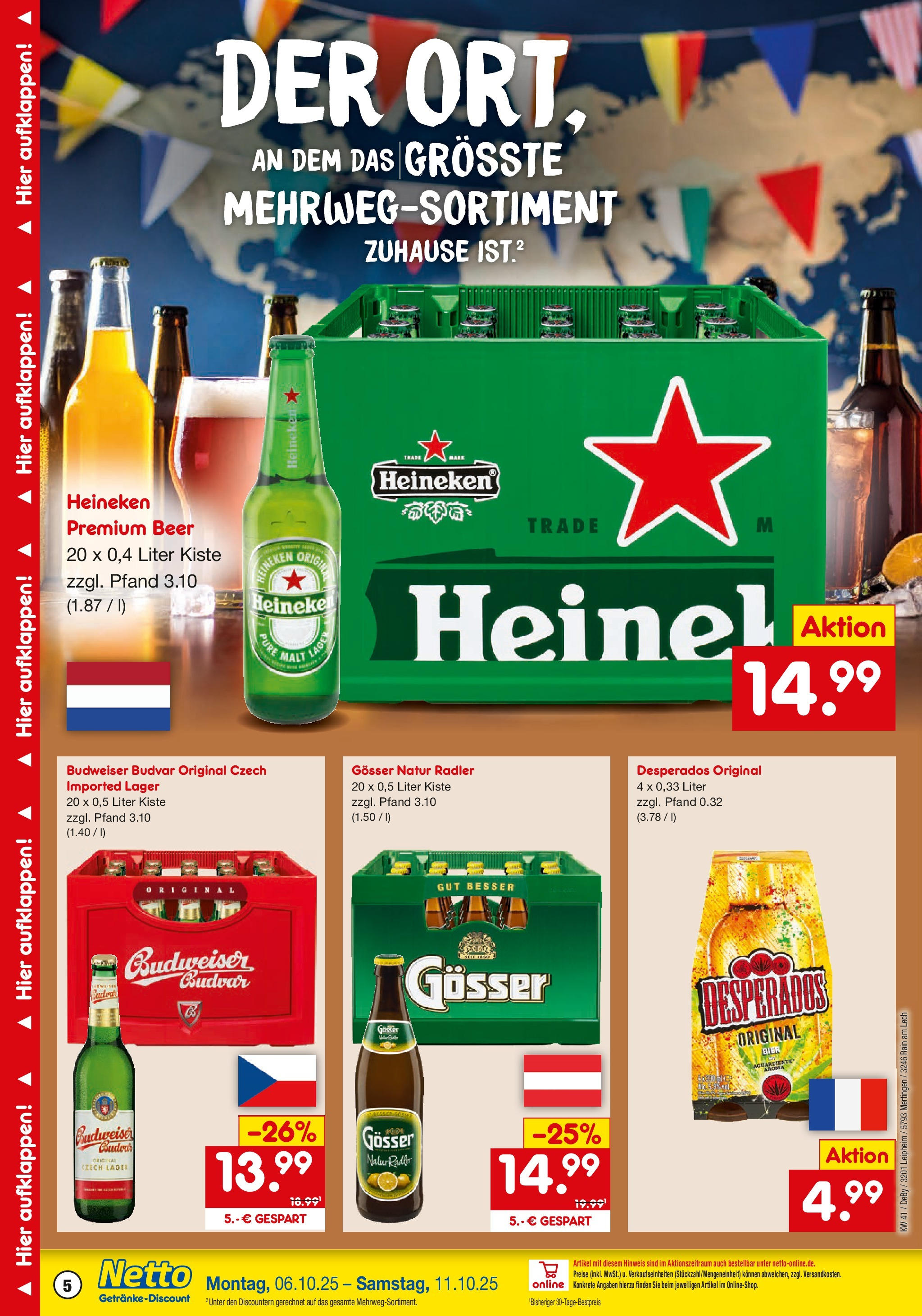 Netto Marken-Discount prospekt Rain Am Lech	 (ab 05.10.2025) » Angebote | Seite: 5 | Produkte: Bier, Heineken, Radler, Budweiser
