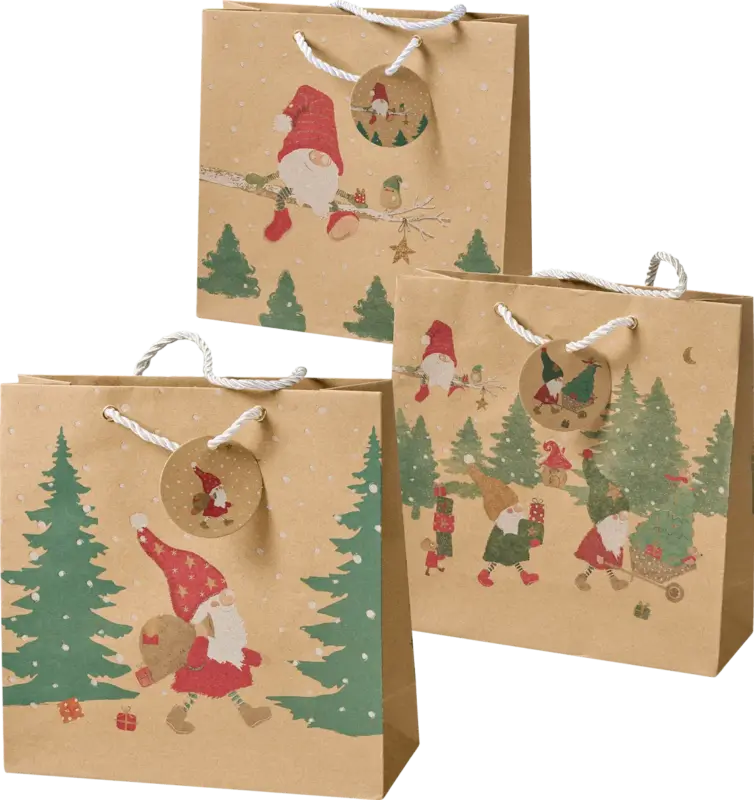 Profissimo Geschenktasche, Schubkarre/Zweig/Wichtel, veredelt NK, midi, quadratisch