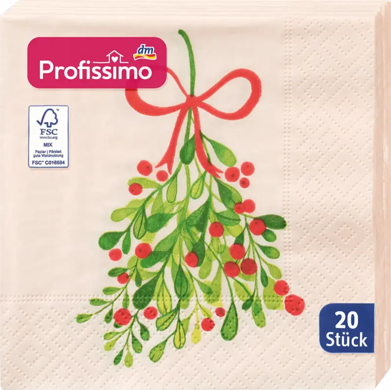 Profissimo Cocktailservietten "Mistelzweig" (25x25 cm)