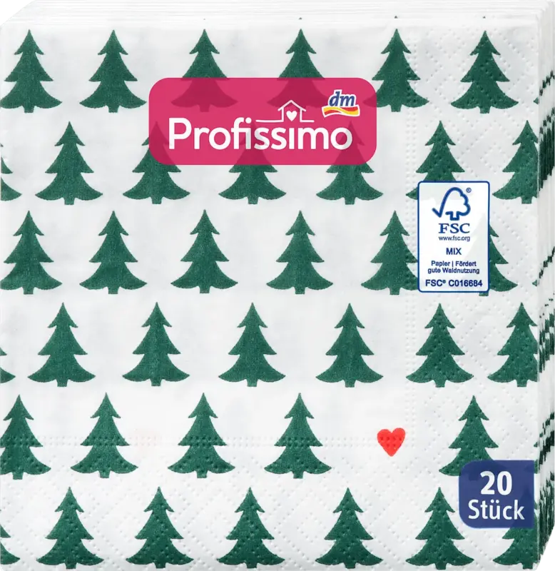 Profissimo Cocktailservietten "B&auml;umchen mit Herz" (25x25 cm)