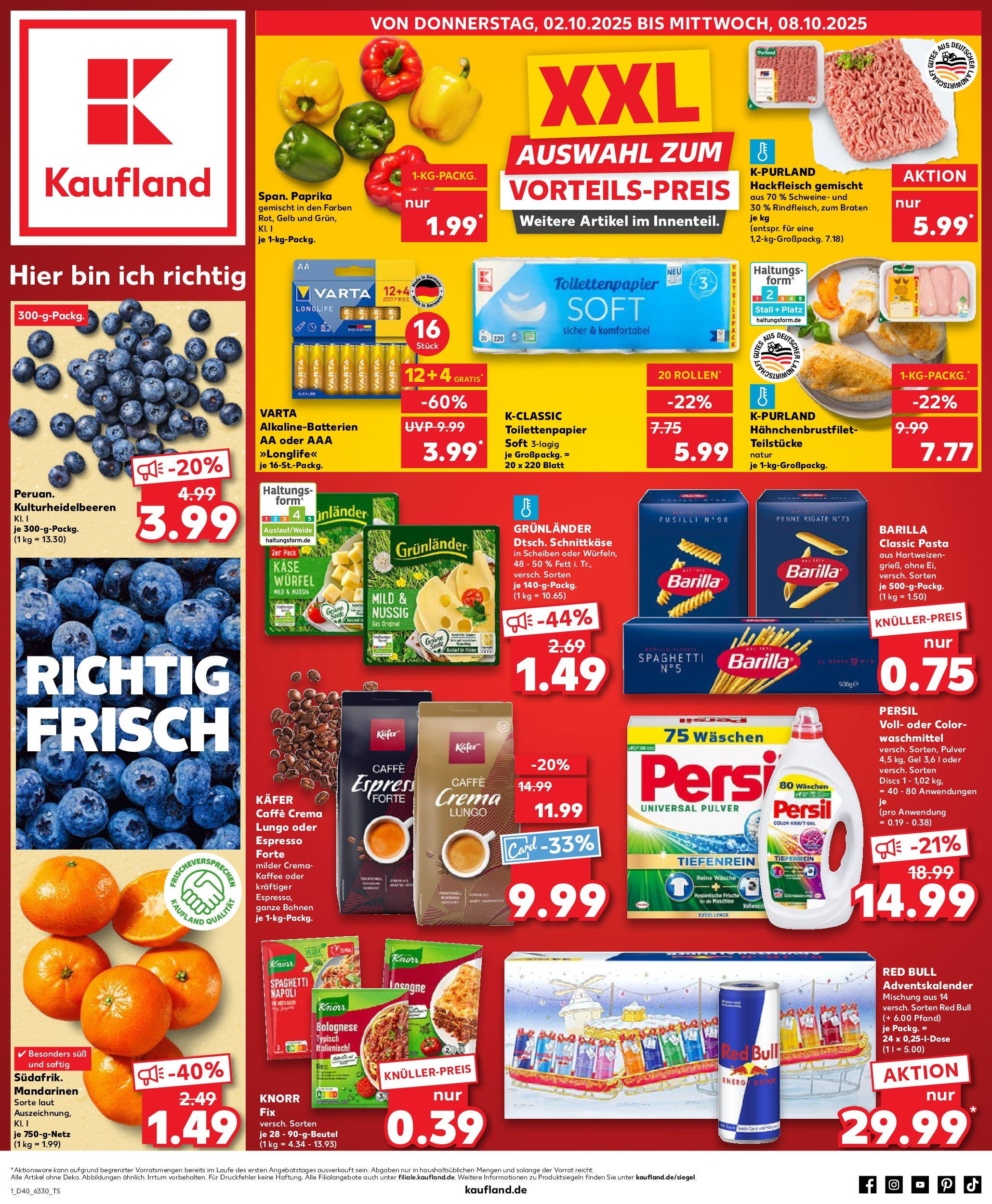 Prospekt Kaufland ab 02.10.2025 » Angebote Online zum Blättern | Seite: 1 | Produkte: Energy, Mandarinen, Knorr, Waschmittel