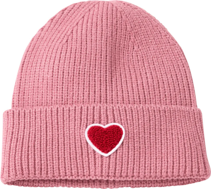 PUSBLU Mütze mit Herz-Applikation, rosa, Gr. 52/53