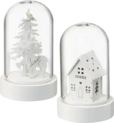 Dekorieren & Einrichten LED Glaskuppel, Haus & Hirsch, weiß