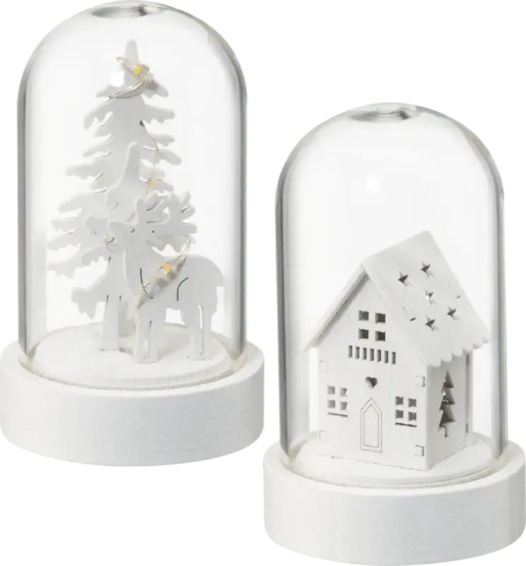 Dekorieren & Einrichten LED Glaskuppel, Haus & Hirsch, weiß